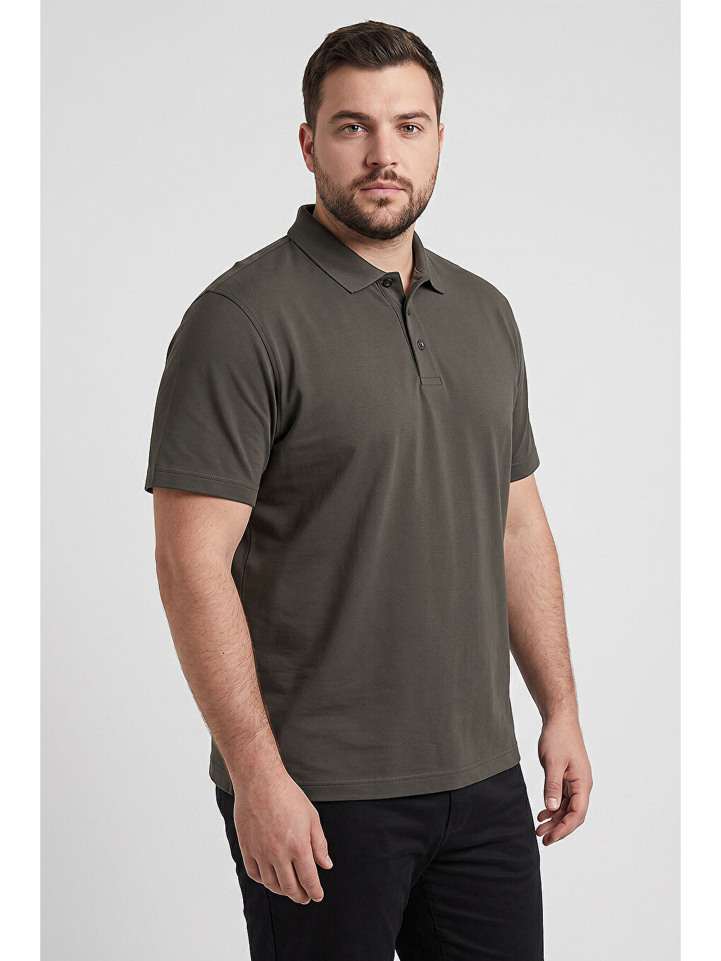 Haki Polo Yaka Büyük Beden Battal Erkek T-Shirt - 88511