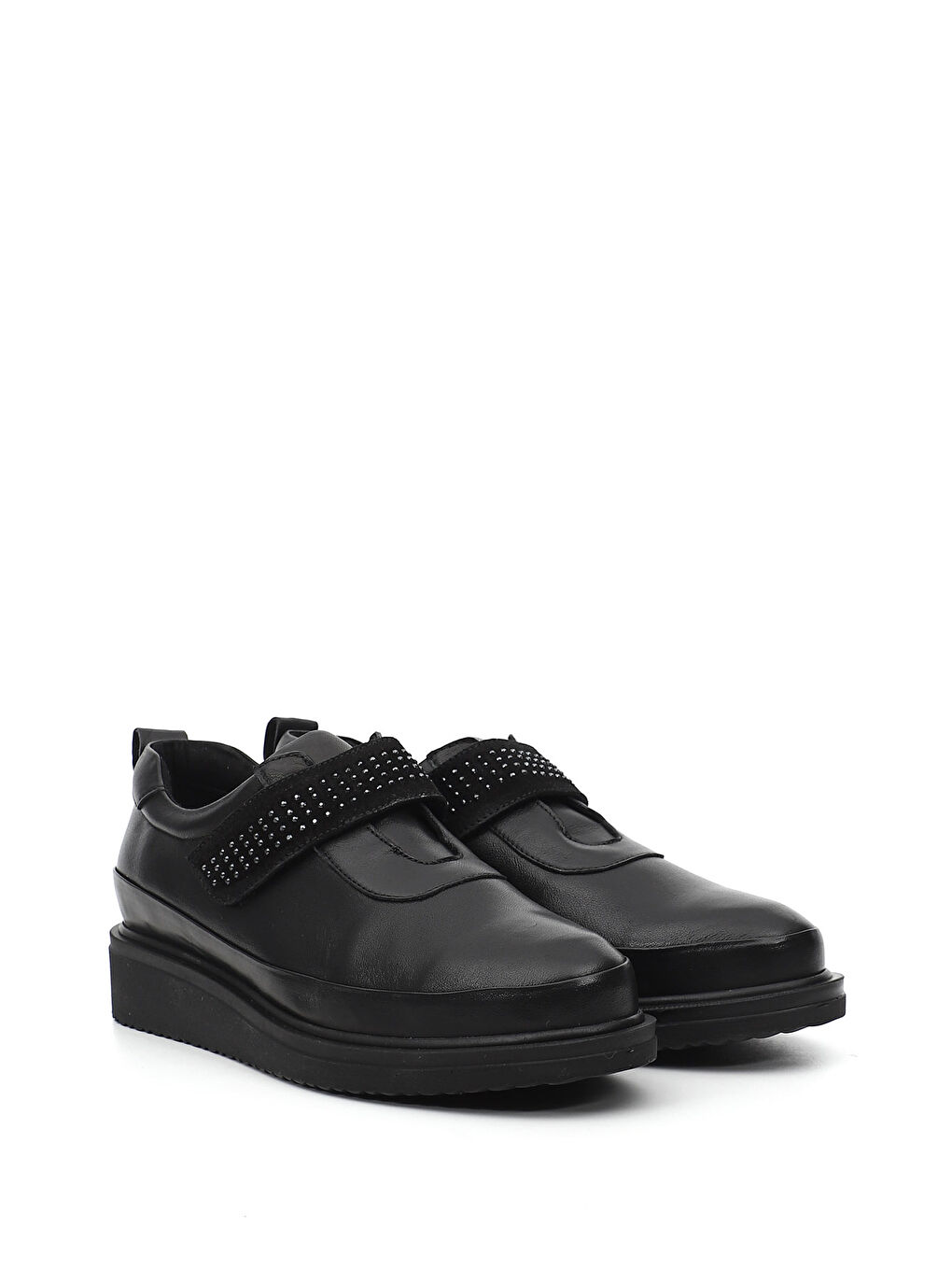 Siyah Kadın SİYAH Dolgu Taban Taş Detaylı Hakiki Deri Ayakkabı-1