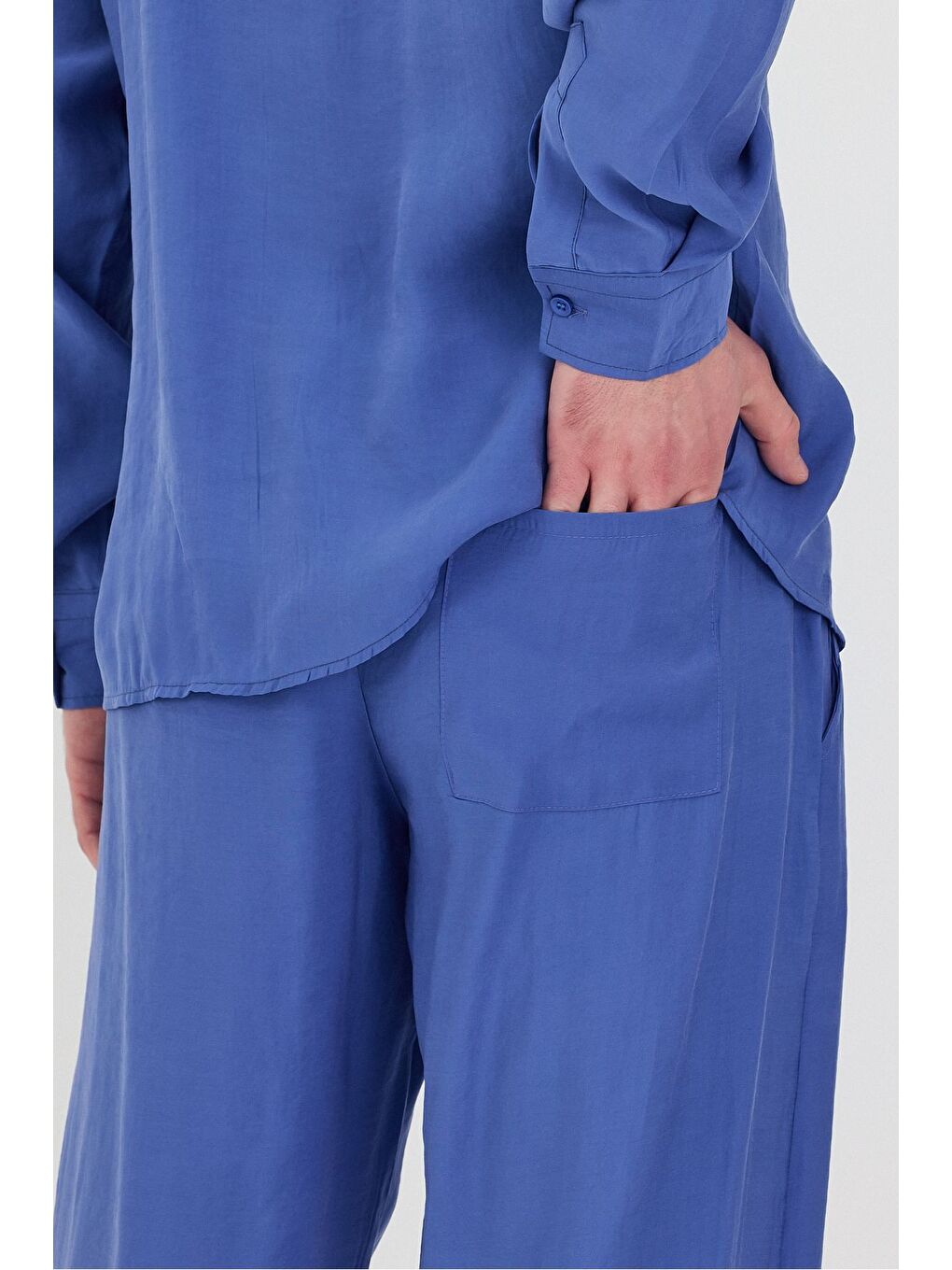 Mavi Erkek Oversize Rahat Kalıp Gömlek-Pantolon Alt-Üst Takım-7