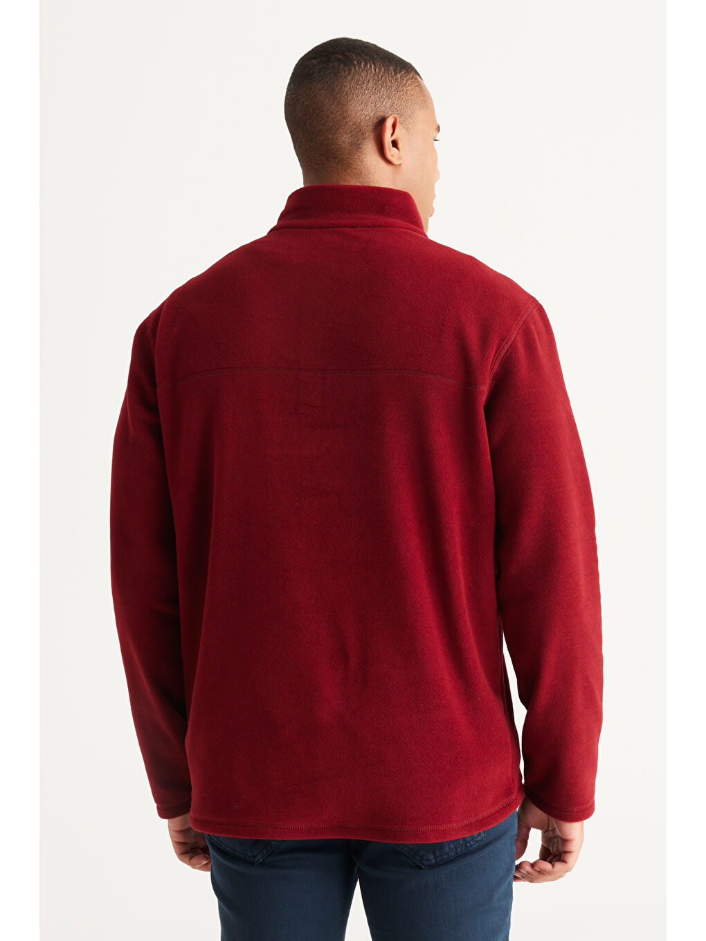 Erkek Bordo Anti-Pilling Tüylenme Yapmayan Standart Fit Dik Yaka Polar Sweatshirt-4
