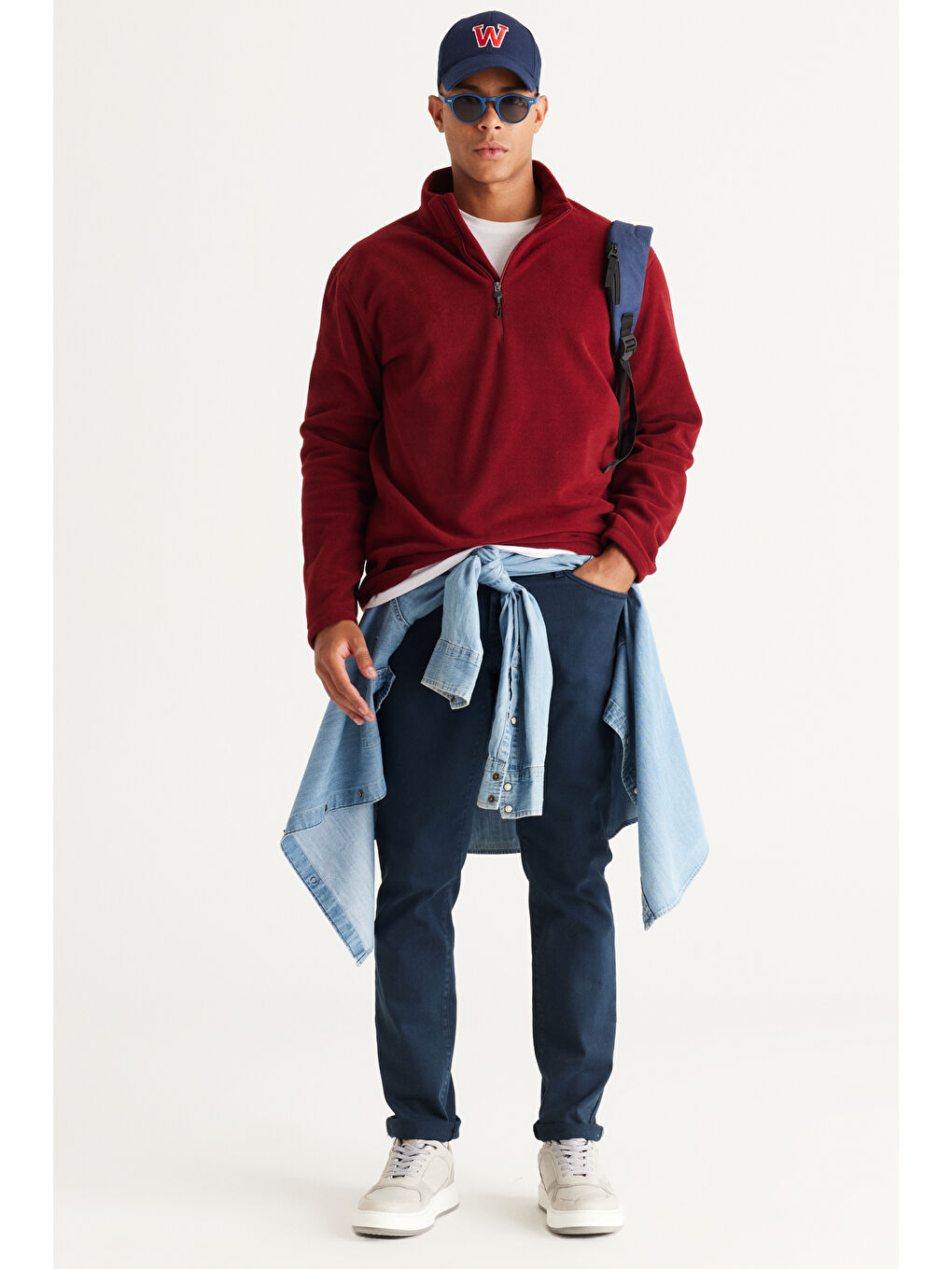 Erkek Bordo Anti-Pilling Tüylenme Yapmayan Standart Fit Dik Yaka Polar Sweatshirt-3