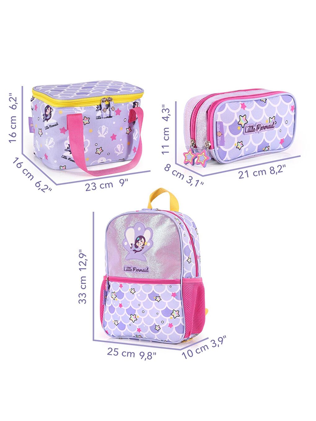 Çocuk Sırt Çantası, Kalem Kutusu, Beslenme Çantası 3'lü Set Pırıltılı Deniz Kızı-1
