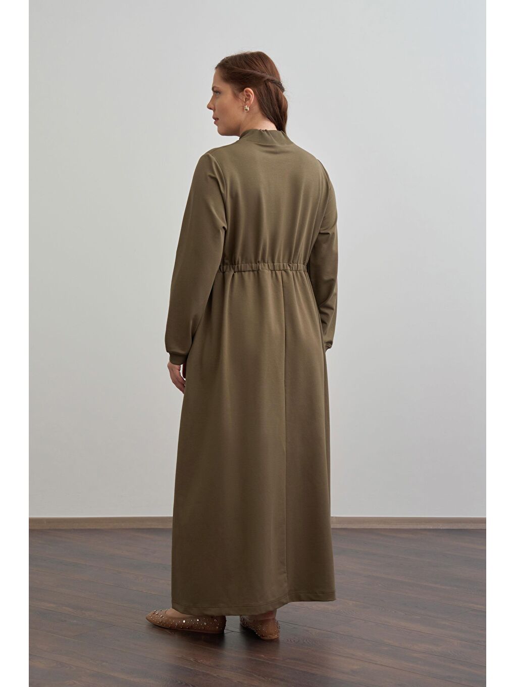 Haki-Pamuklu Yarım Patlı Elbise-2