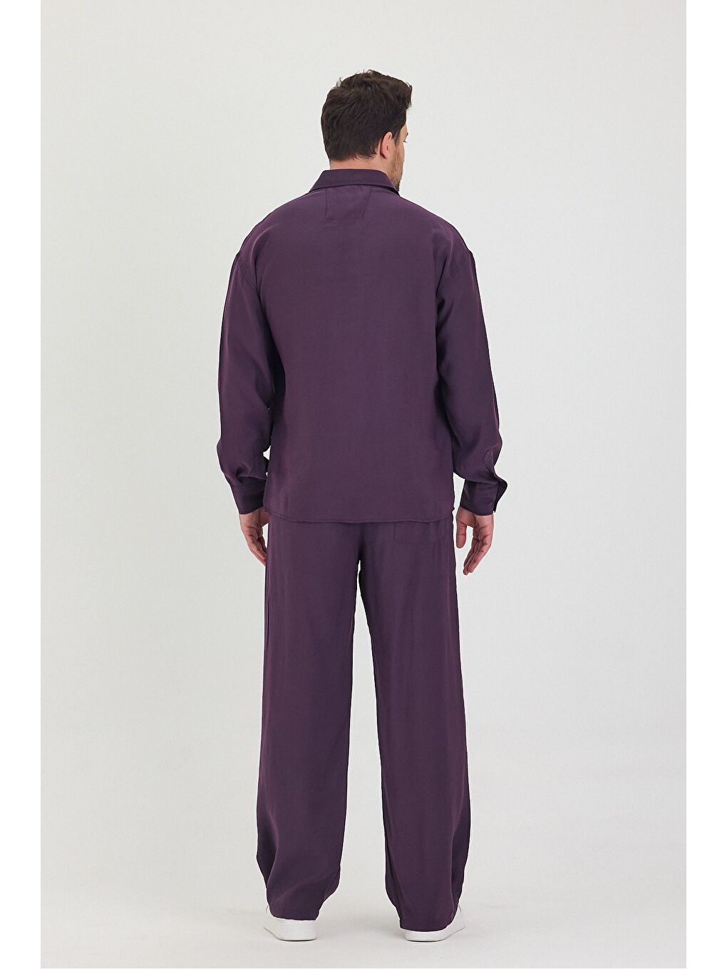 Mürdüm Erkek Oversize Rahat Kalıp Gömlek-Pantolon Alt-Üst Takım-6