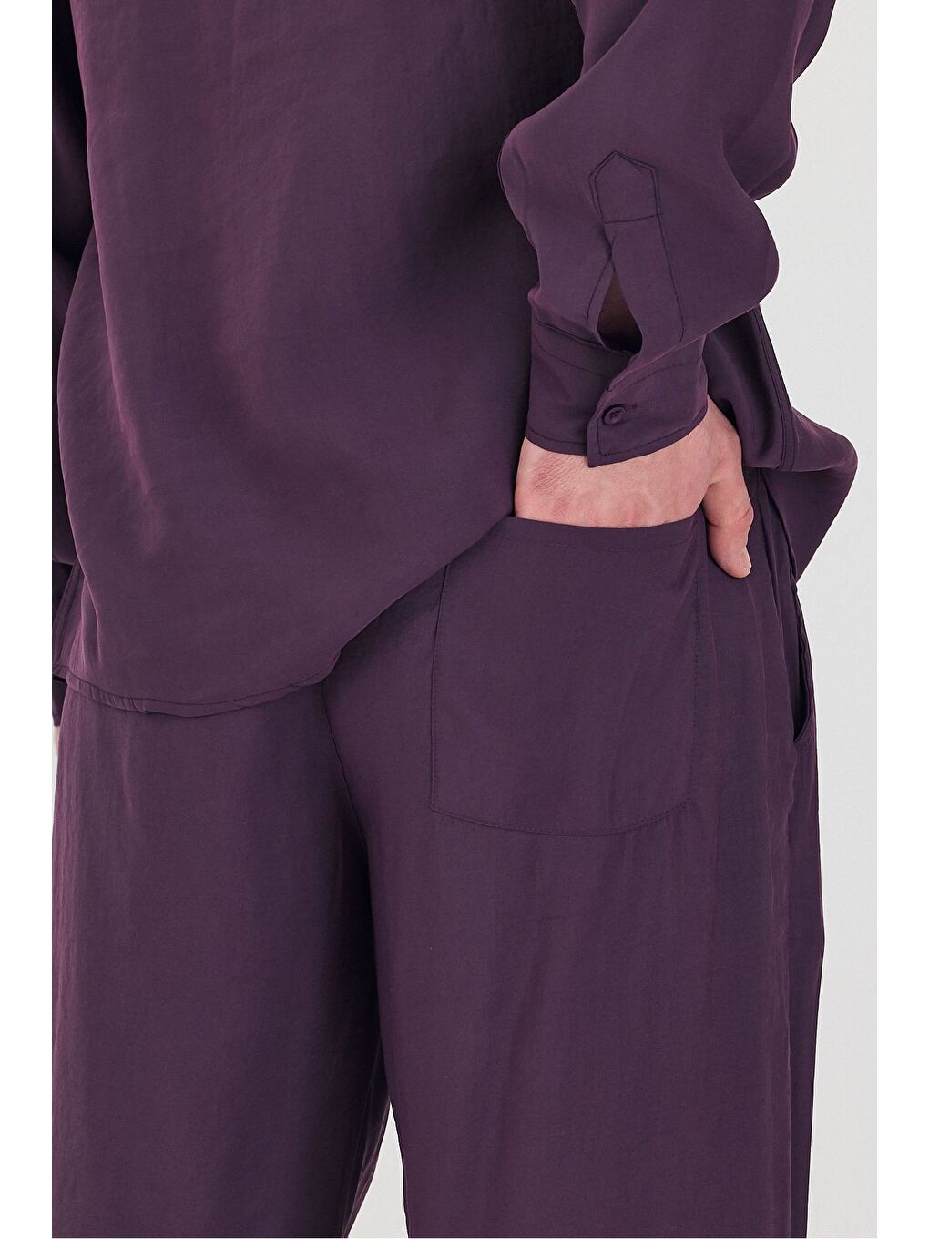 Mürdüm Erkek Oversize Rahat Kalıp Gömlek-Pantolon Alt-Üst Takım-7