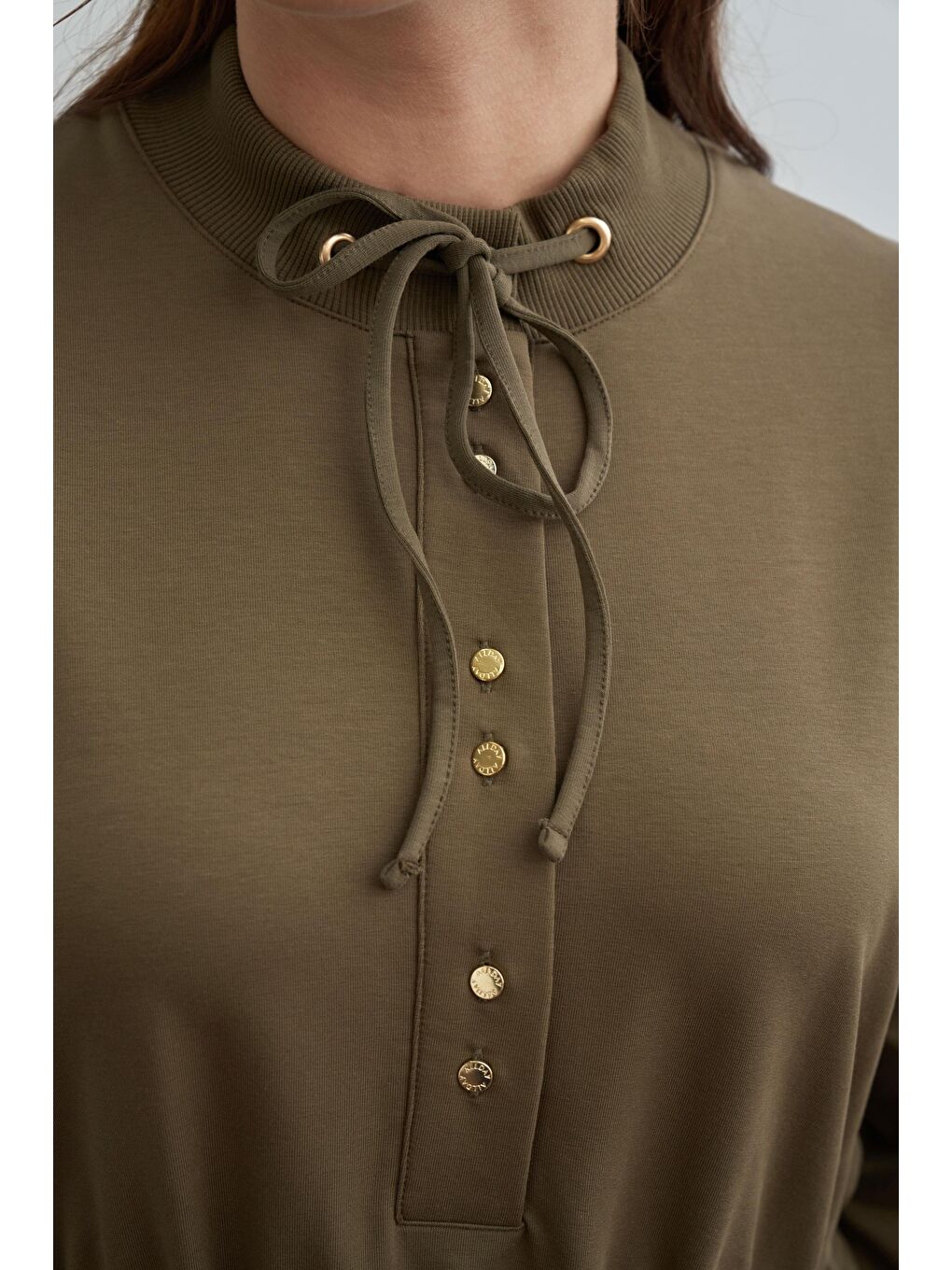 Haki-Pamuklu Yarım Patlı Elbise-4