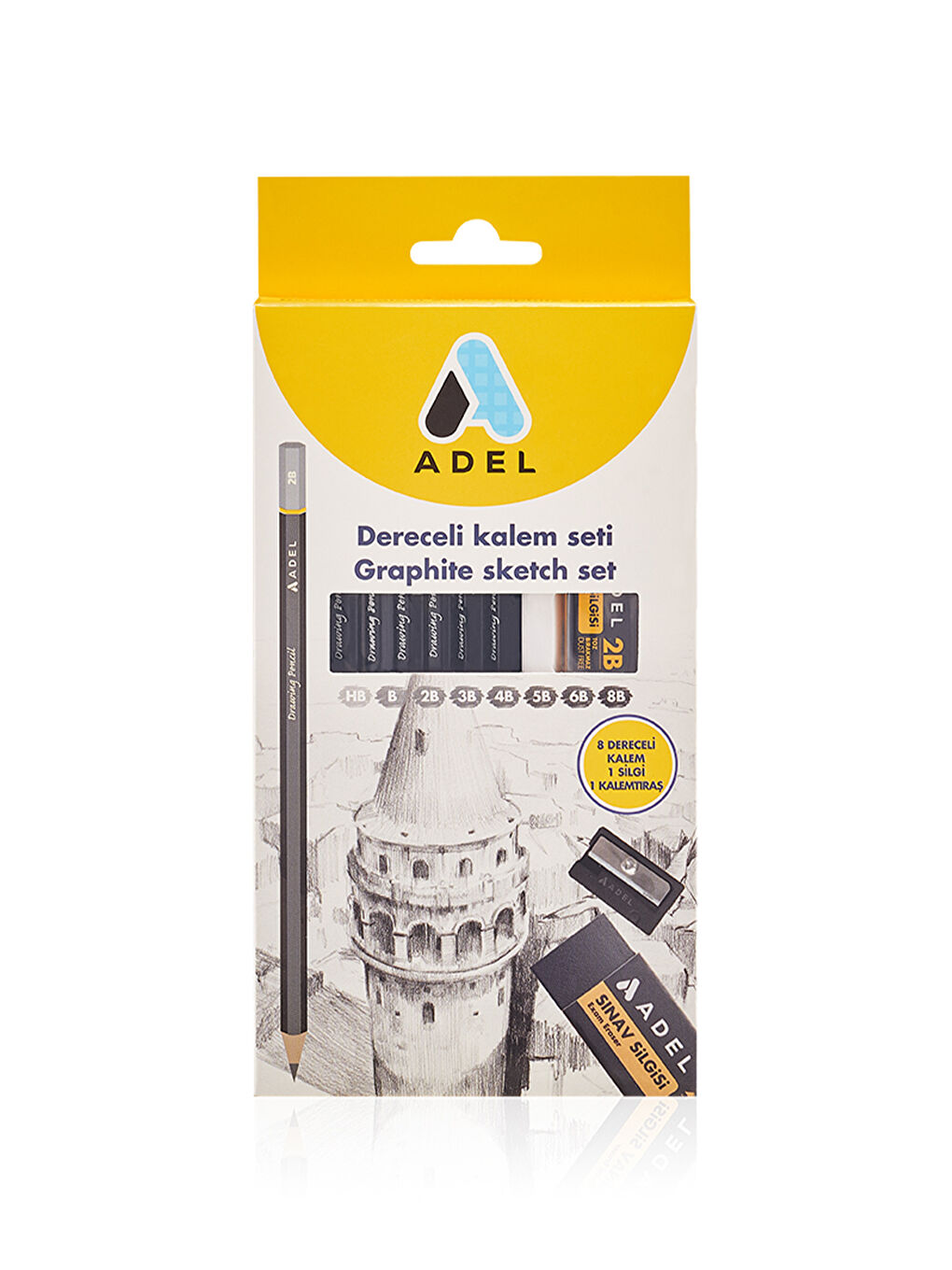 Dereceli Kurşun Kalem Seti, 8’li,HB-8B, Sınav Silgisi,Kalemtıraş Hediyeli,Teknik Çizim,Eskiz