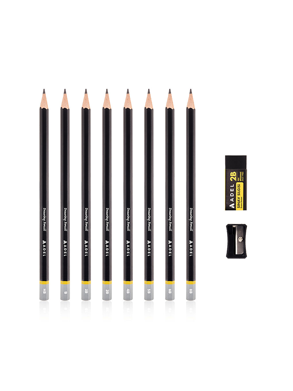 Dereceli Kurşun Kalem Seti, 8’li,HB-8B, Sınav Silgisi,Kalemtıraş Hediyeli,Teknik Çizim,Eskiz-1