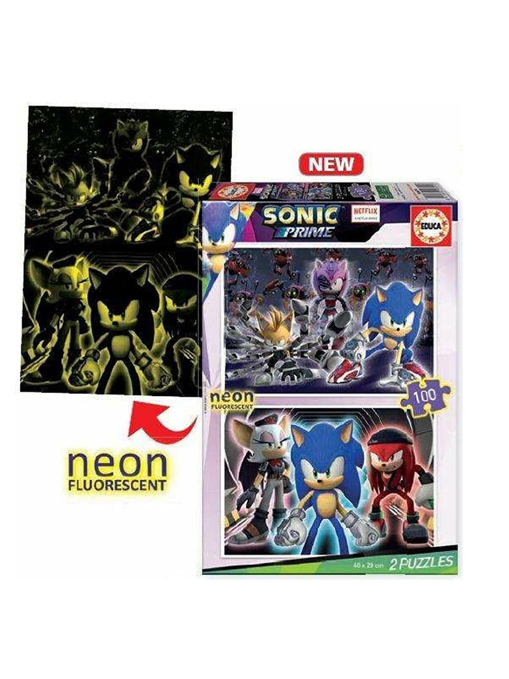 Çocuk Puzzle 2x100 Parça Sonic Prime Neon 19629-2