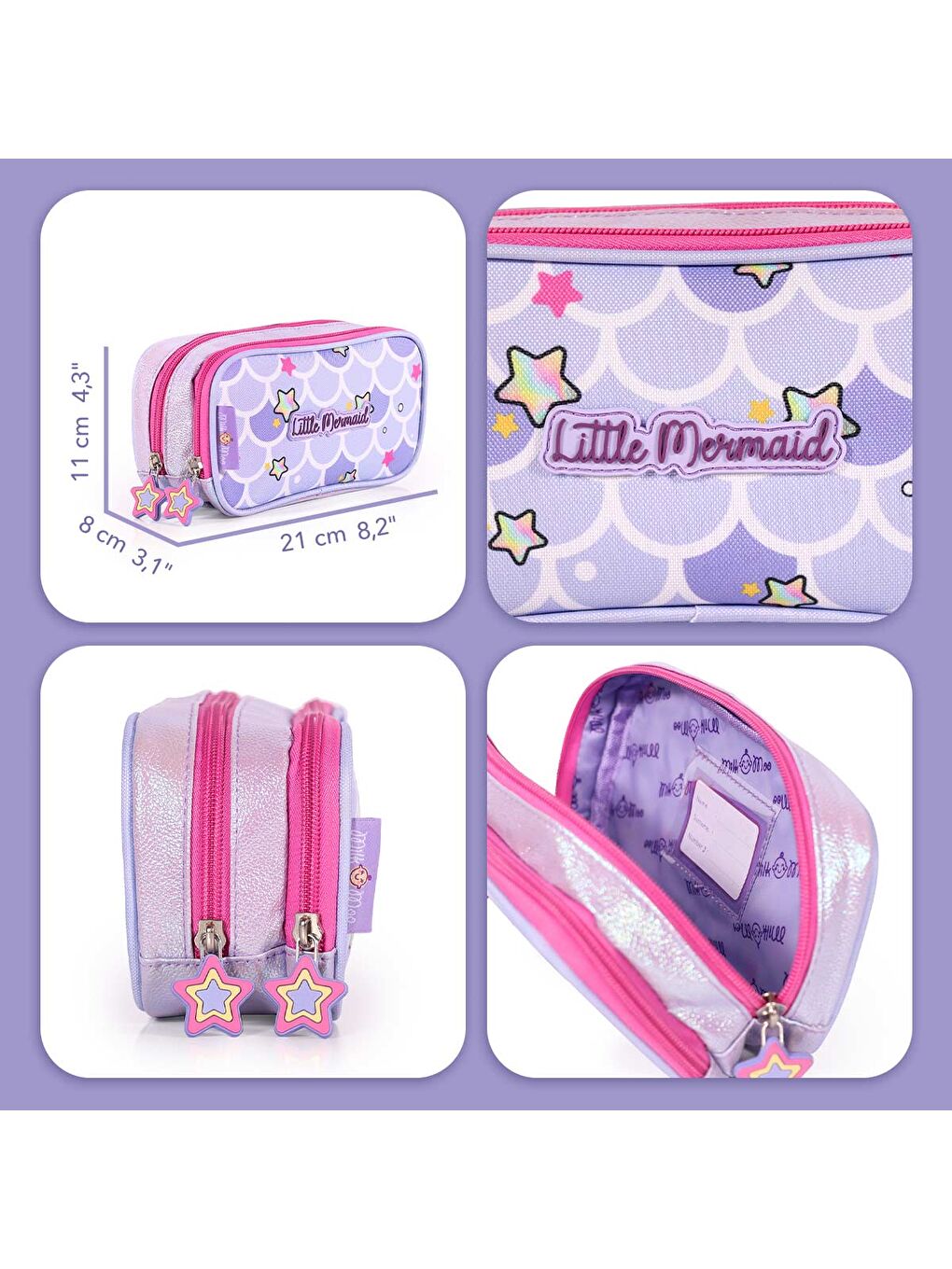 Çocuk Sırt Çantası, Kalem Kutusu, Beslenme Çantası 3'lü Set Pırıltılı Deniz Kızı-7
