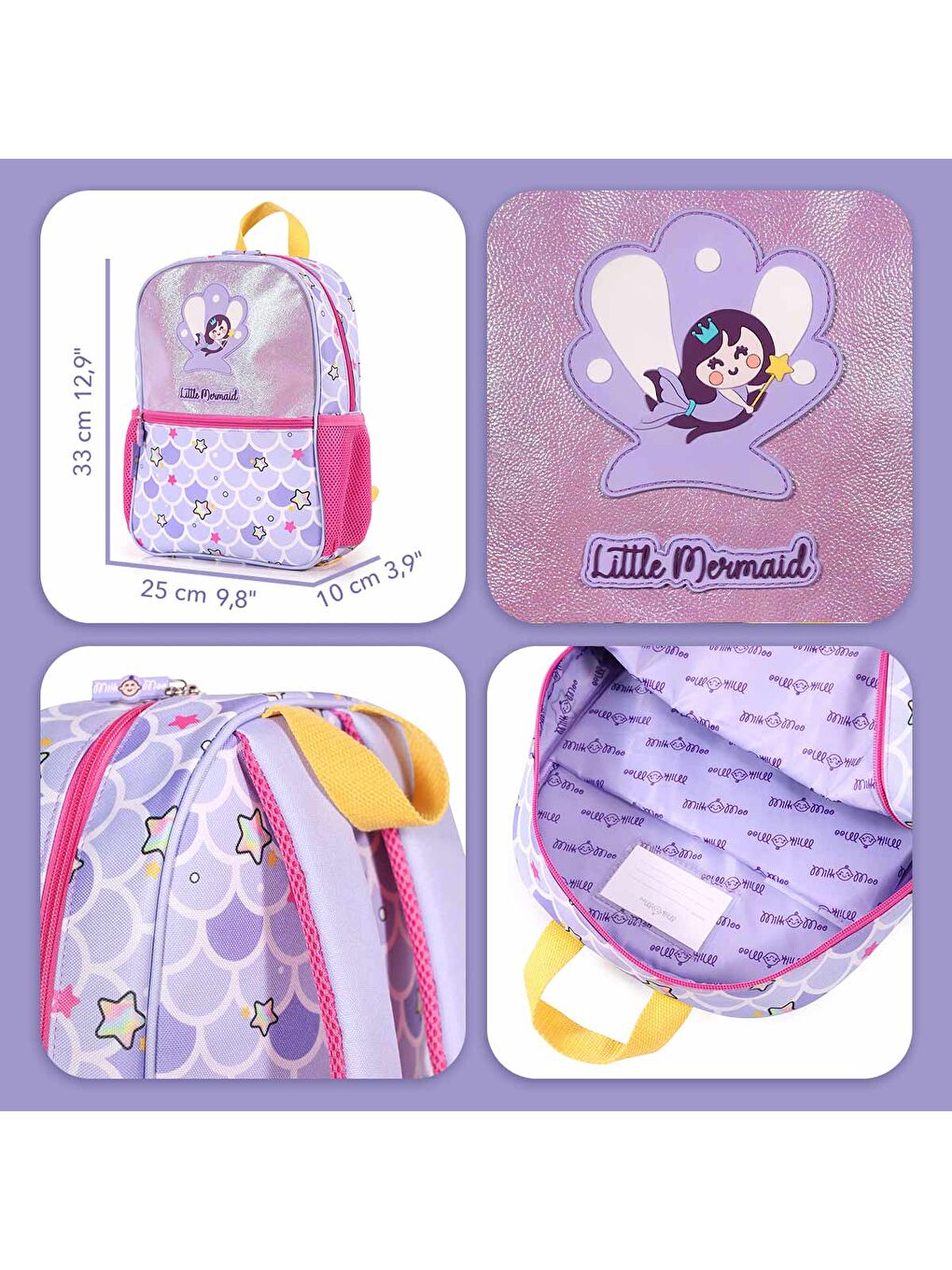 Çocuk Sırt Çantası, Kalem Kutusu, Beslenme Çantası 3'lü Set Pırıltılı Deniz Kızı-9