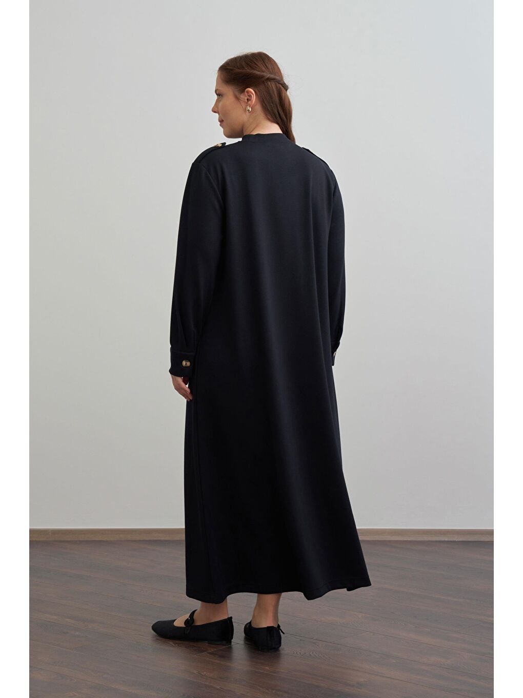 Siyah-Yumuşak Dokulu Apoletli Elbise-2