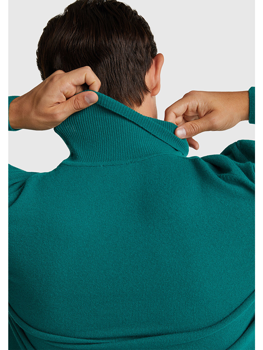 Erkek Yeşil %100 Merino Boğazlı Kazak-3