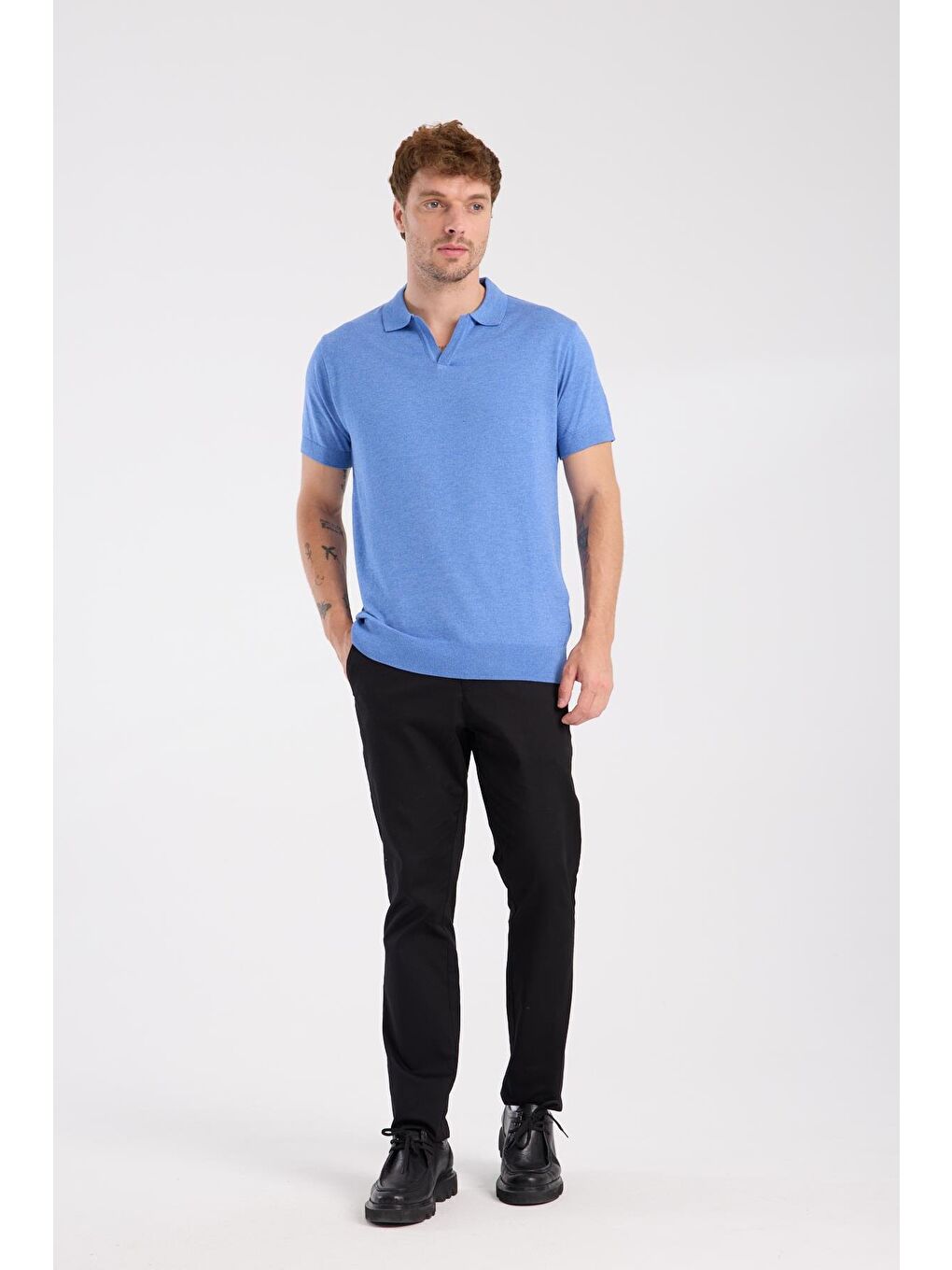 Mavi Aclub Alfa Örme Kumaş Viskon Karışımlı Slim Fit Saks Polo Yaka Erkek Düz Polo Shirt-1