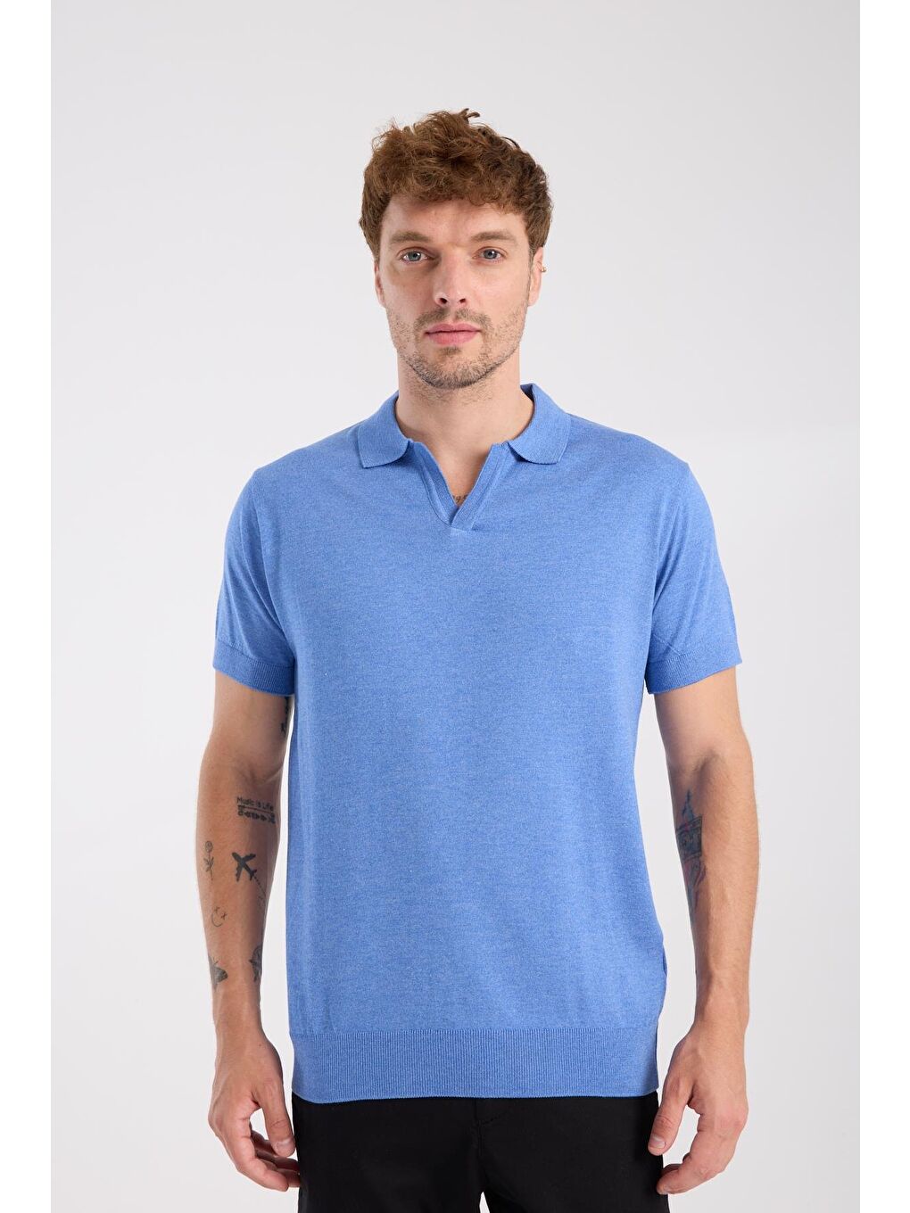 Mavi Aclub Alfa Örme Kumaş Viskon Karışımlı Slim Fit Saks Polo Yaka Erkek Düz Polo Shirt-3