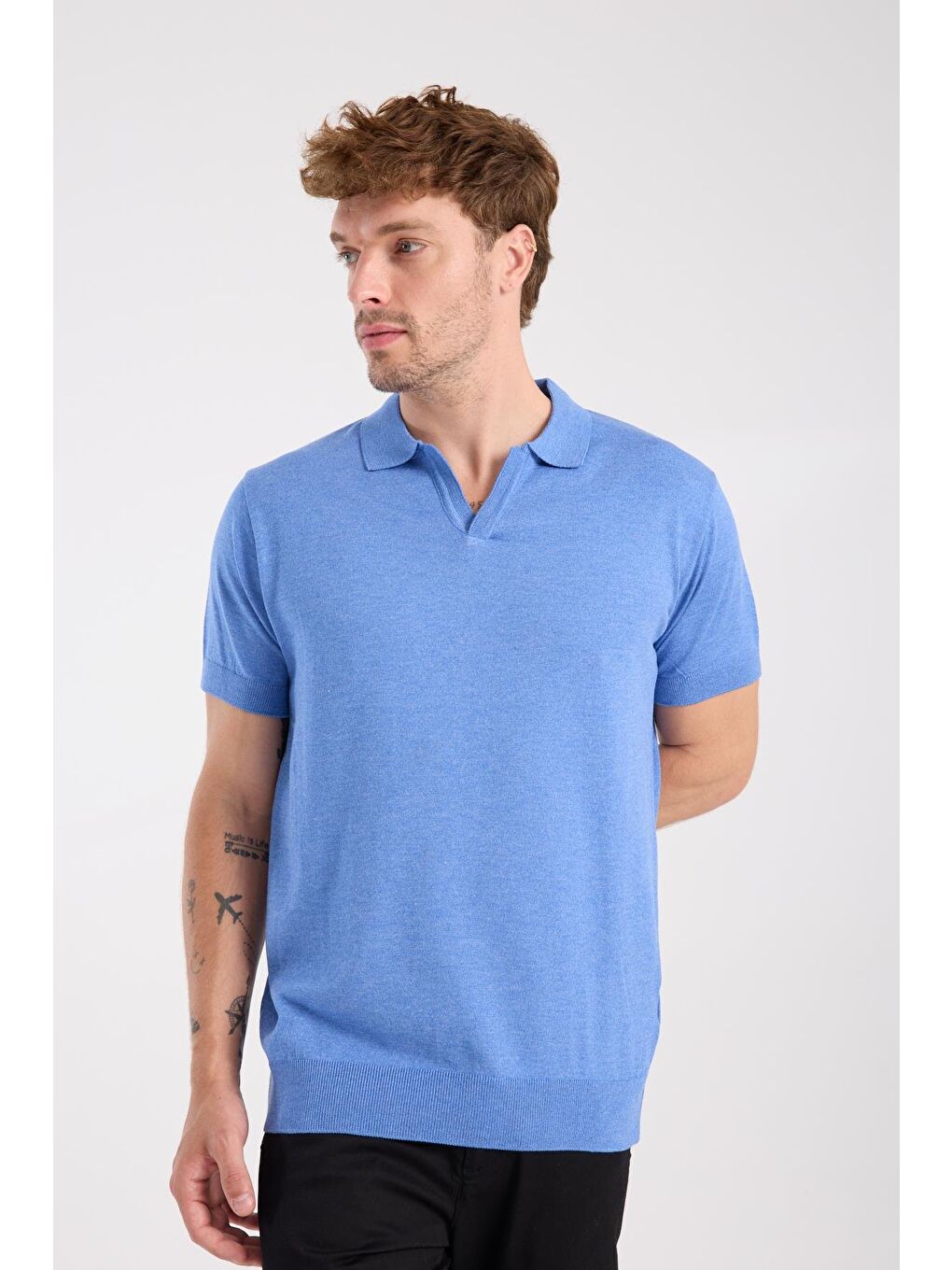 Mavi Aclub Alfa Örme Kumaş Viskon Karışımlı Slim Fit Saks Polo Yaka Erkek Düz Polo Shirt-4