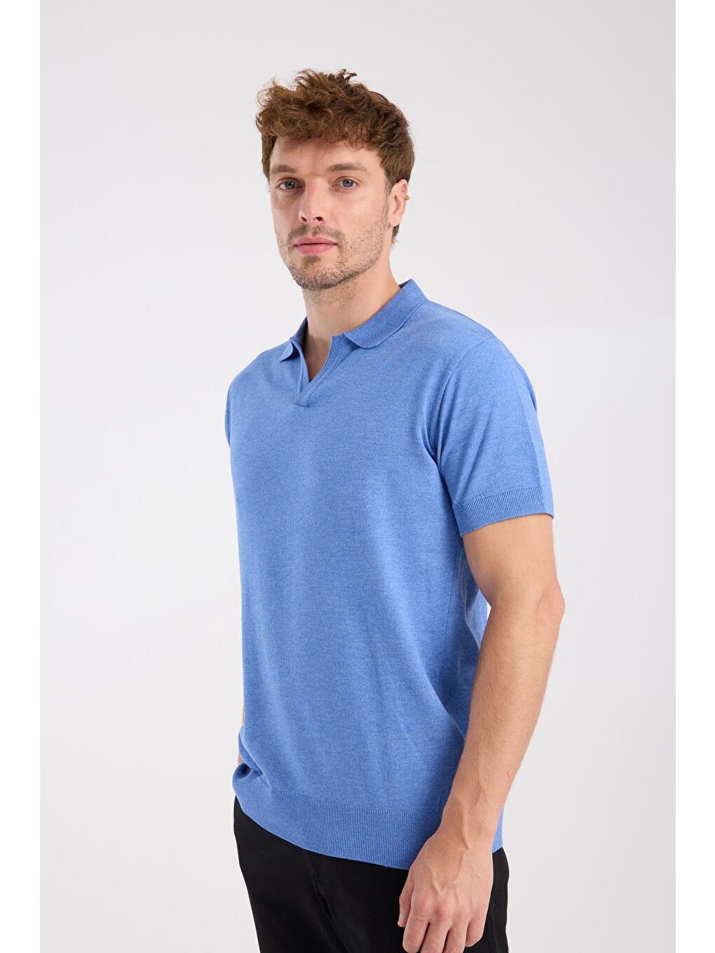 Mavi Aclub Alfa Örme Kumaş Viskon Karışımlı Slim Fit Saks Polo Yaka Erkek Düz Polo Shirt-5