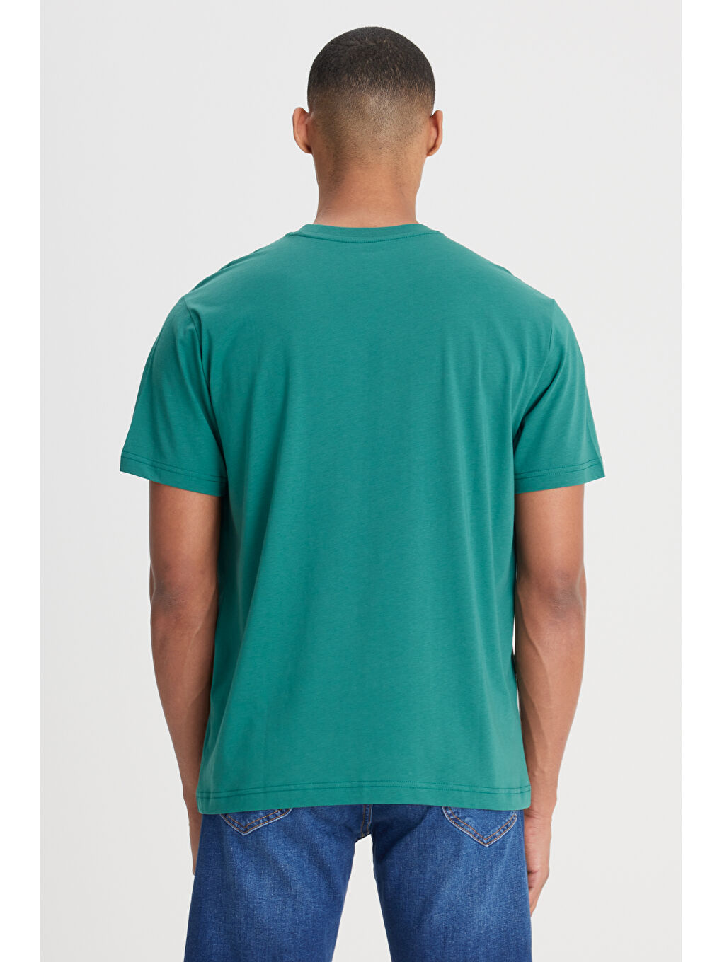 Regular Fit Normal Kesim Bisiklet Yaka %100 Pamuk Yeşil Tişört-4