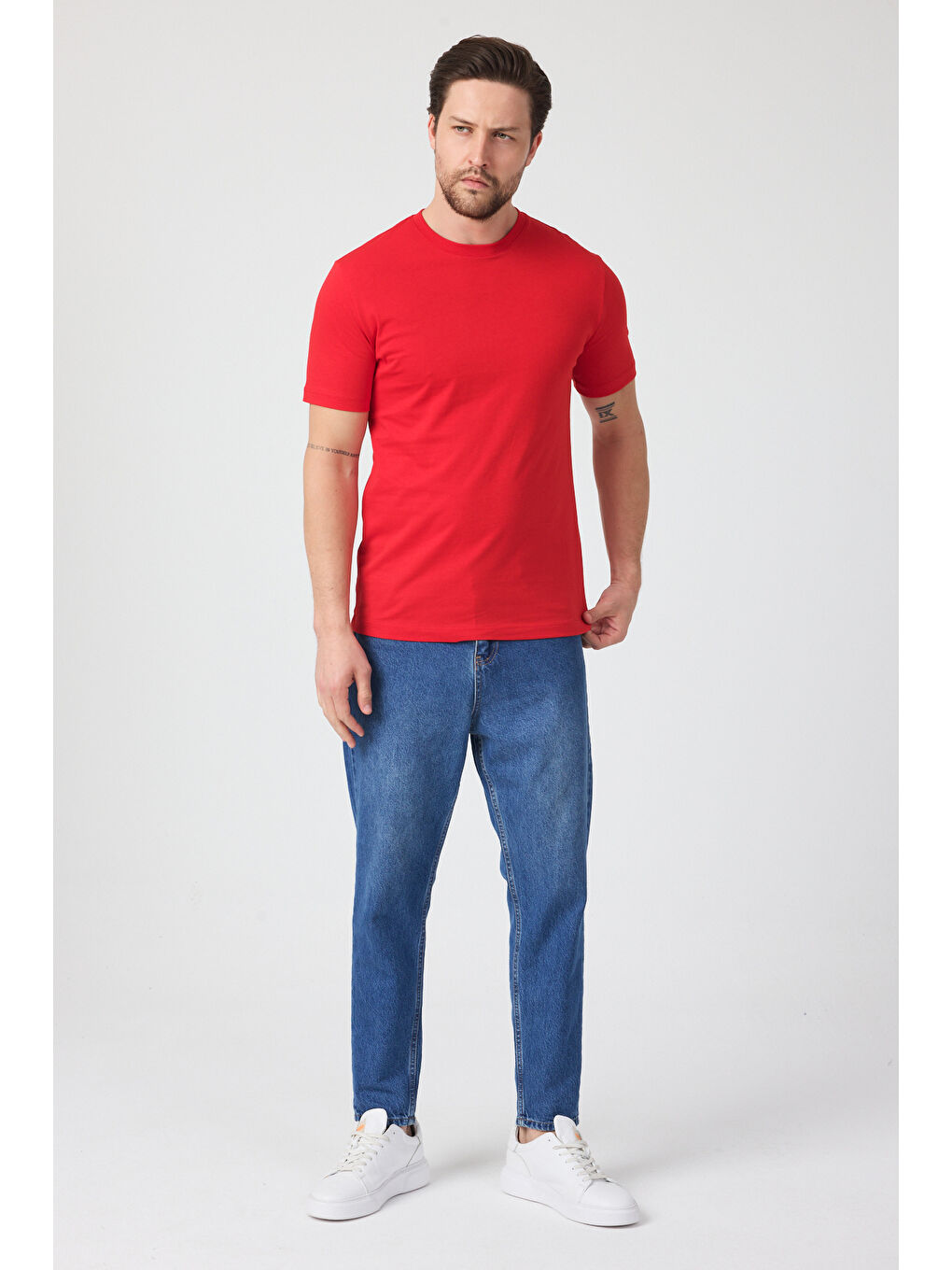 Kırmızı Erkek Bisiklet Yaka T-shirt 6212