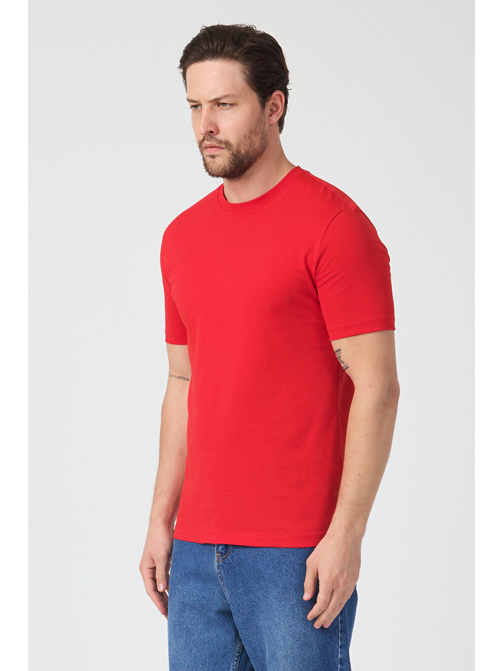 Kırmızı Erkek Bisiklet Yaka T-shirt 6212-1
