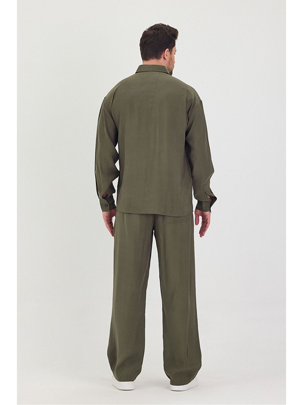 Haki Erkek Oversize Rahat Kalıp Gömlek-Pantolon Alt-Üst Takım-5