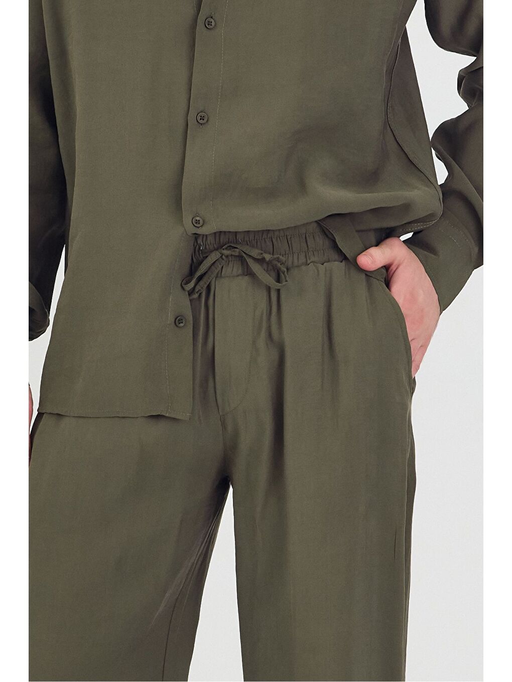 Haki Erkek Oversize Rahat Kalıp Gömlek-Pantolon Alt-Üst Takım-7