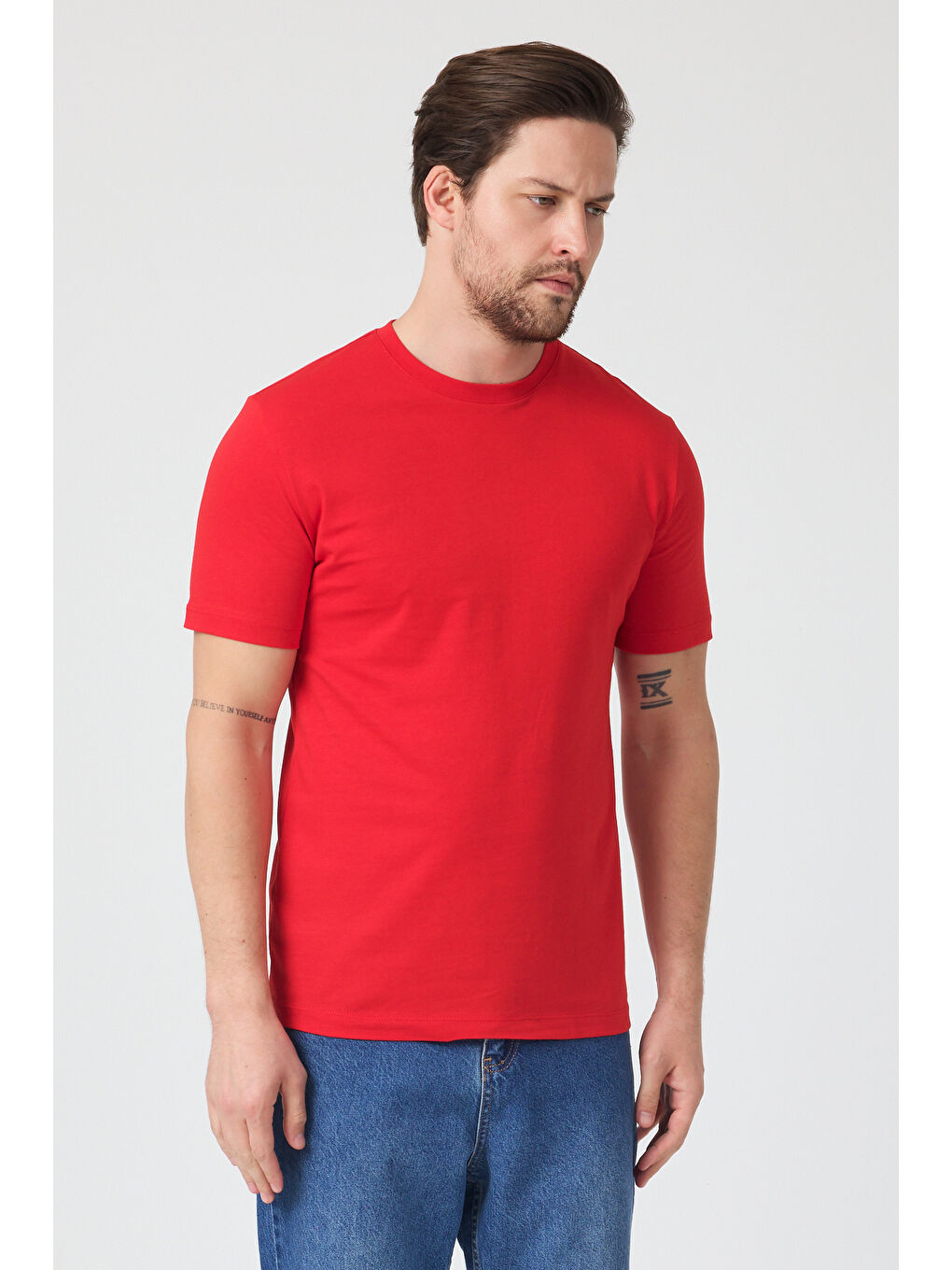 Kırmızı Erkek Bisiklet Yaka T-shirt 6212-2