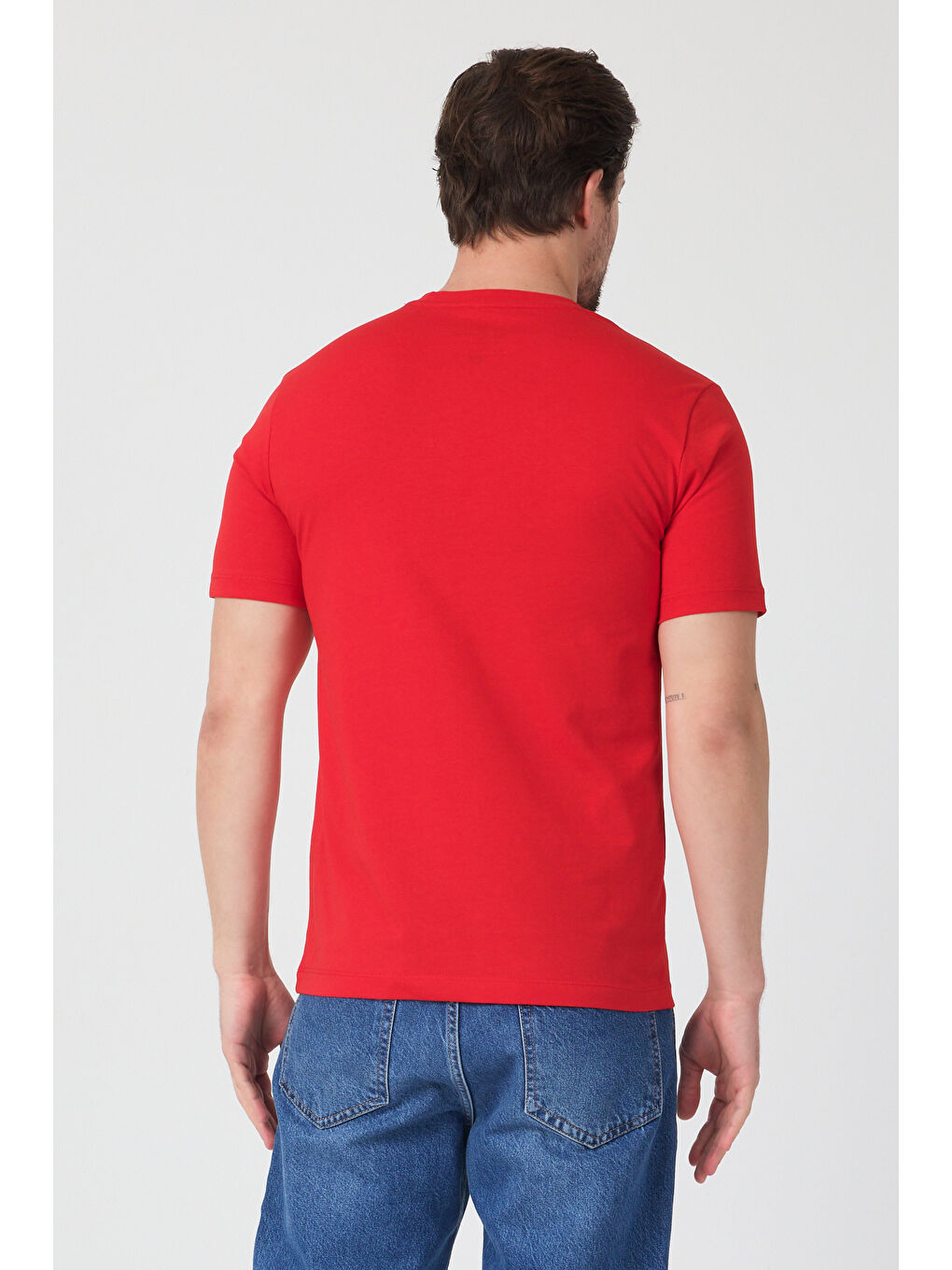 Kırmızı Erkek Bisiklet Yaka T-shirt 6212-3