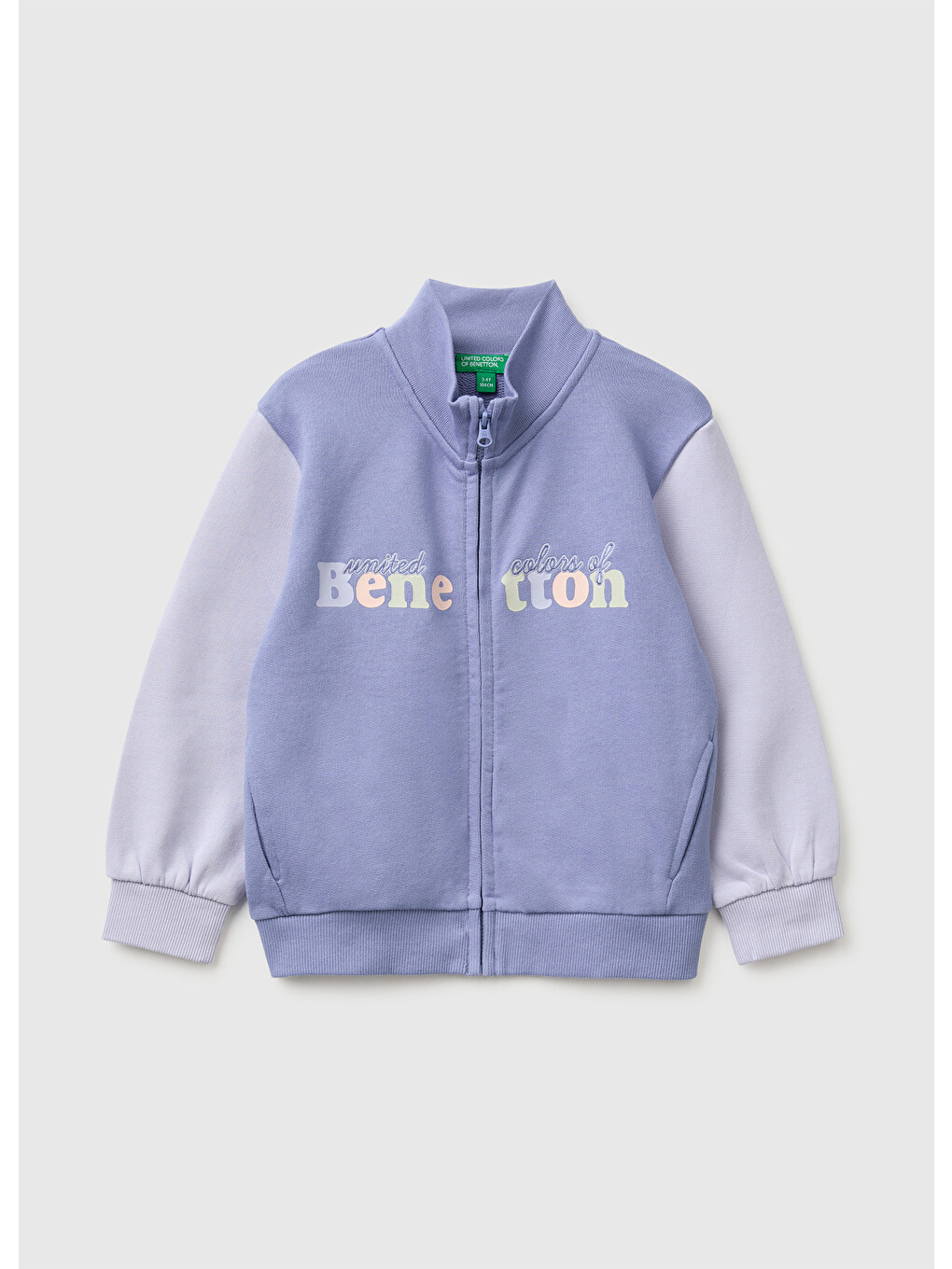 Kız Bebek Mor Önü İşlemeli Ribanalı Boğazlı Fermuarlı Dik Yaka Sweatshirt