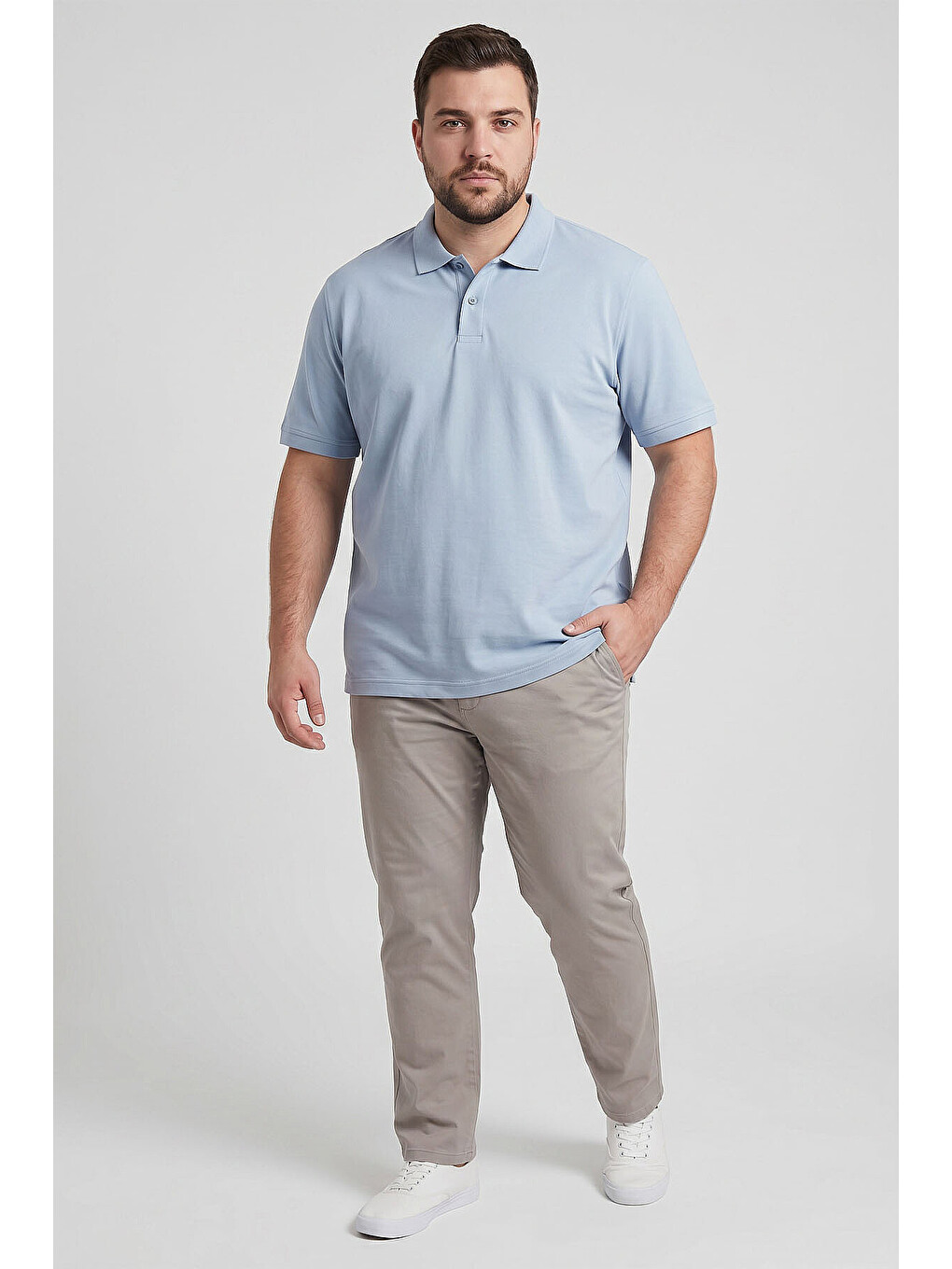 Buz Mavi Polo Yaka Büyük Beden Battal Erkek T-Shirt - 88511-2