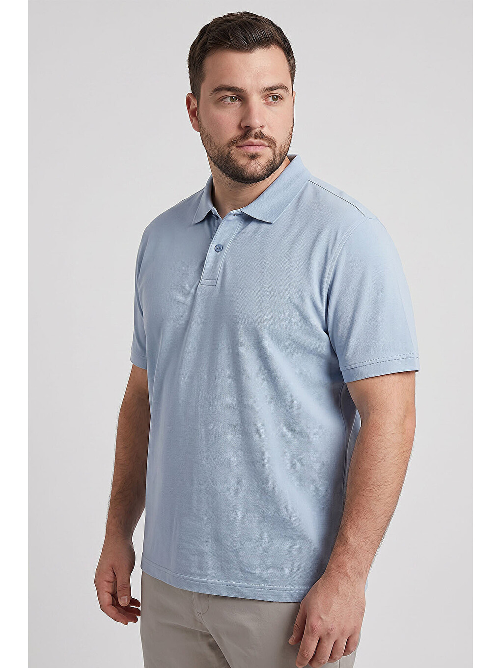 Buz Mavi Polo Yaka Büyük Beden Battal Erkek T-Shirt - 88511-4