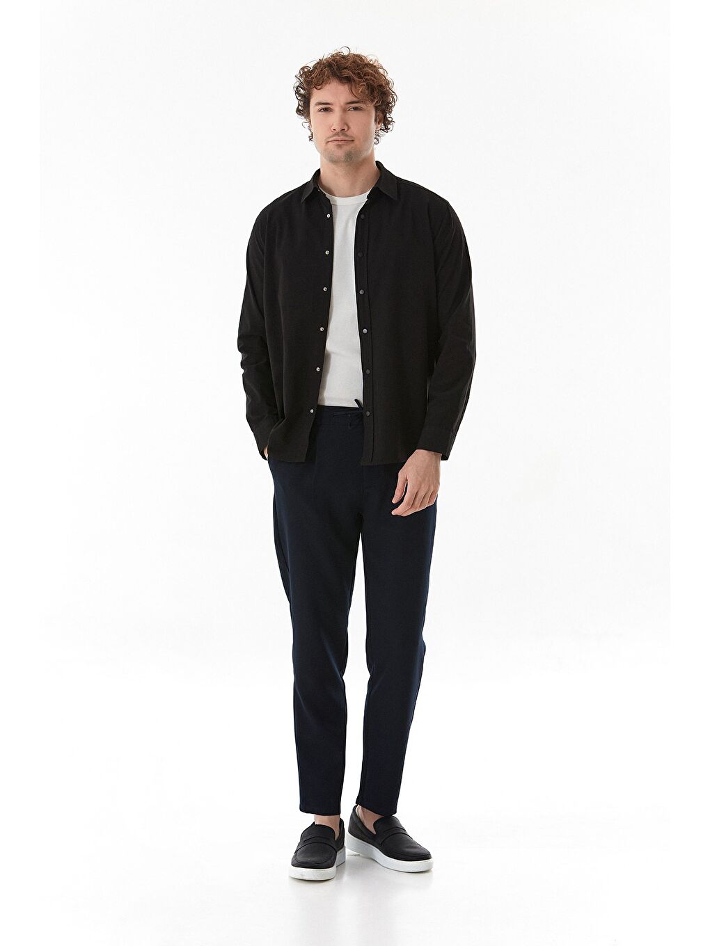 Siyah Basic Çıtçıtlı Gabardin %100 Pamuk Gömlek-2
