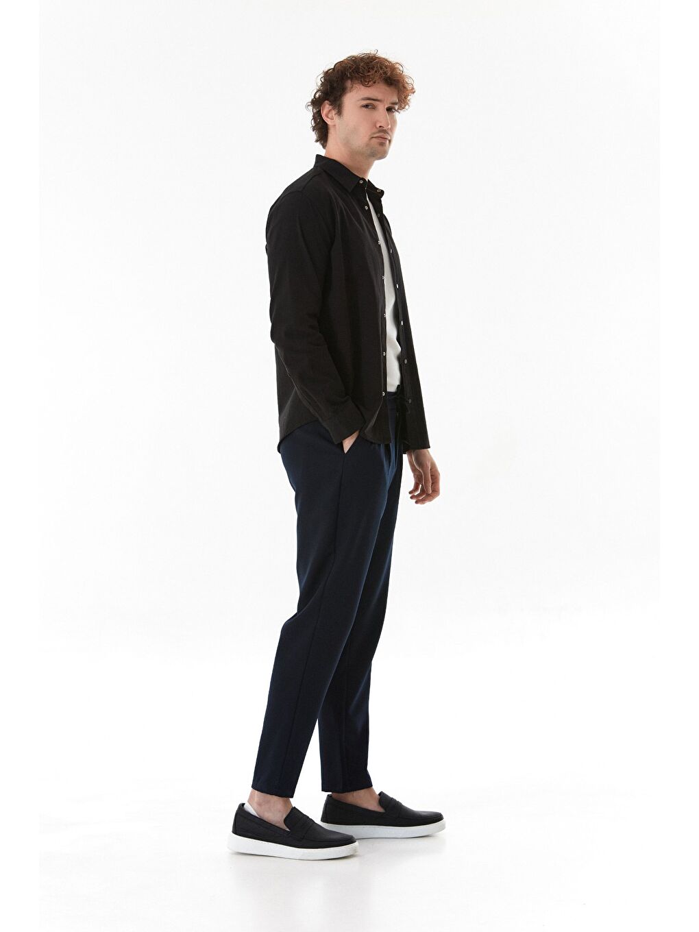 Siyah Basic Çıtçıtlı Gabardin %100 Pamuk Gömlek-4