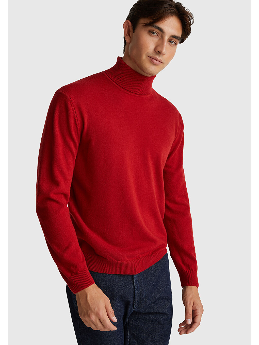 Erkek Kırmızı %100 Merino Boğazlı Kazak