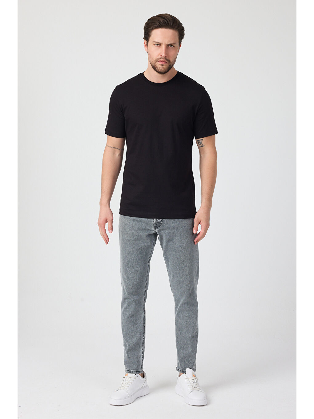 Siyah Erkek Bisiklet Yaka T-shirt 6212