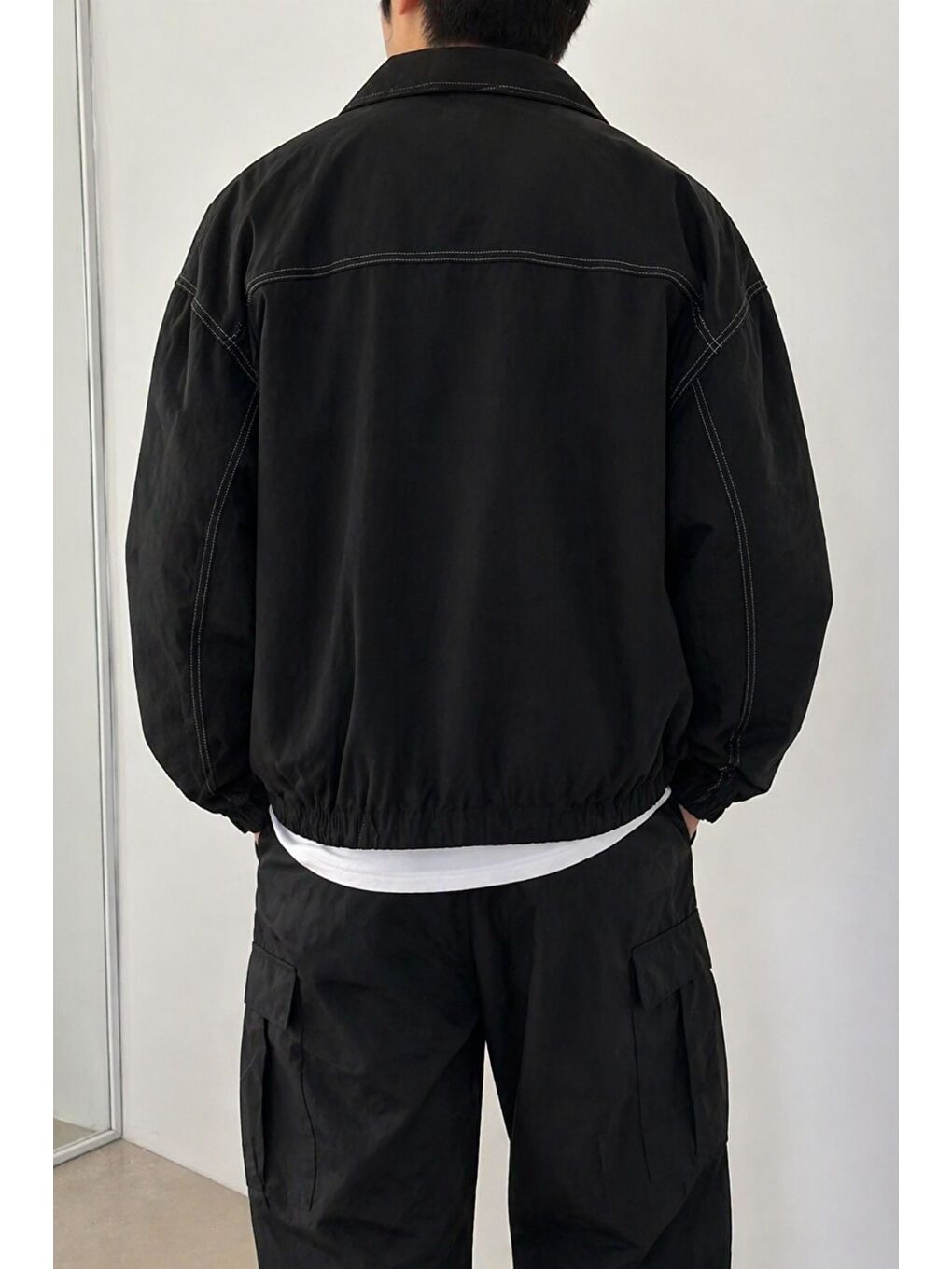 Siyah Erkek Oversize Bomber Ceket Fermuarlı Basic Günlük Mont-1