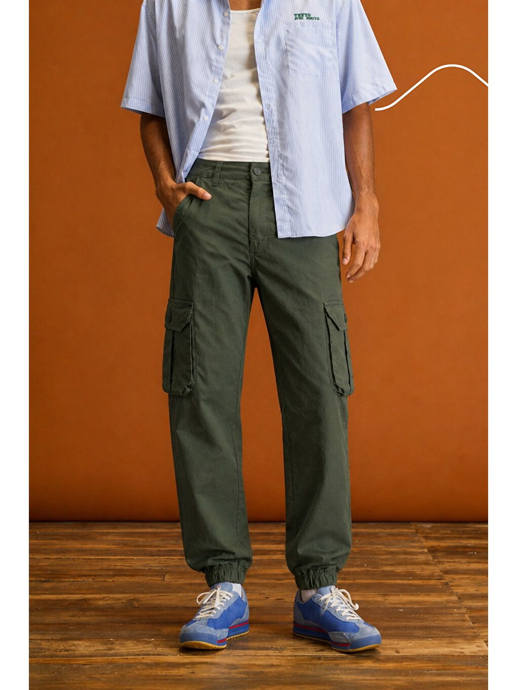 Haki Erkek Slim Fit Körüklü Jogger Paçası Lastikli Pantolon-1