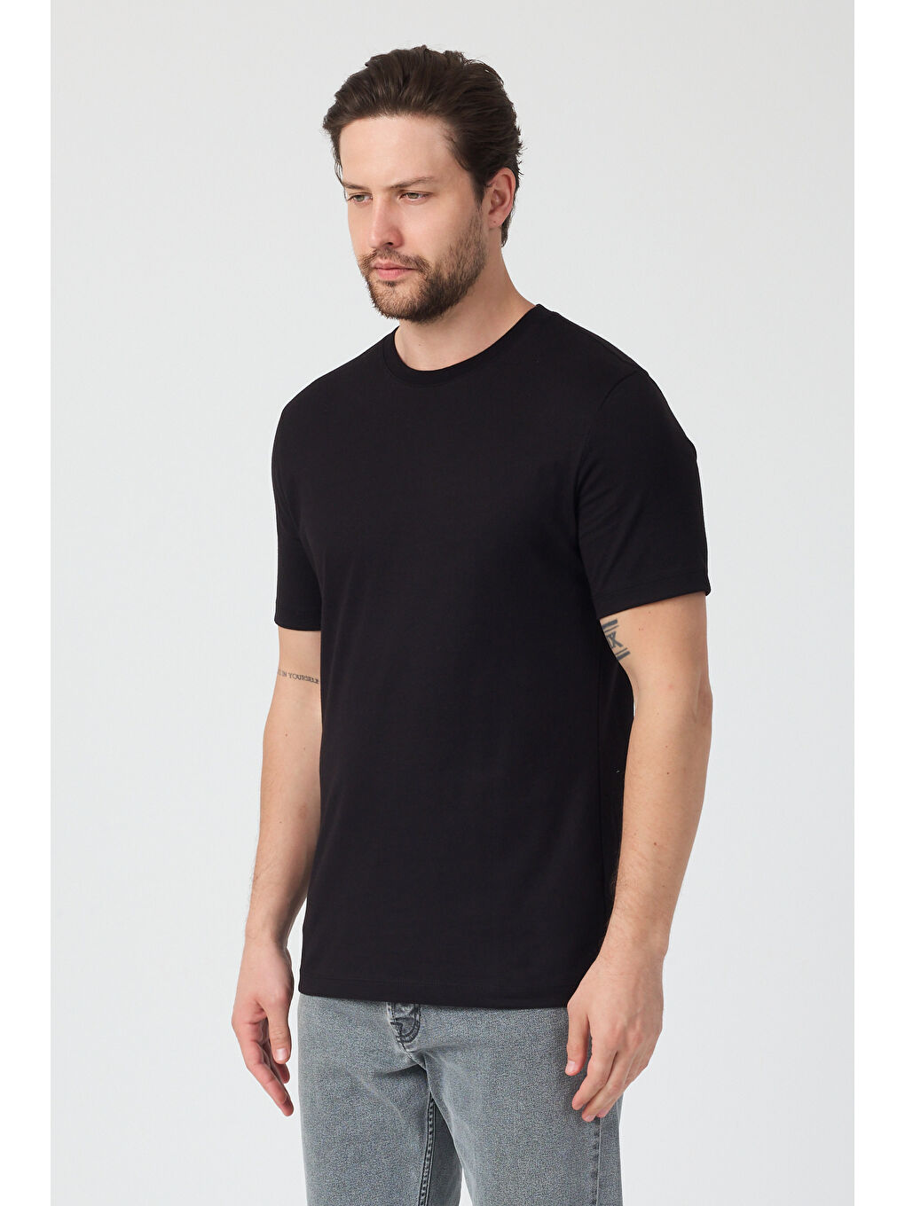 Siyah Erkek Bisiklet Yaka T-shirt 6212-1