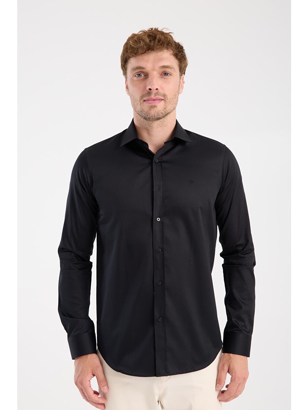 Aclub Ac10106 Saten Pamuklu Slim Fit Siyah Klasik Yaka Erkek Düz Gömlek-5