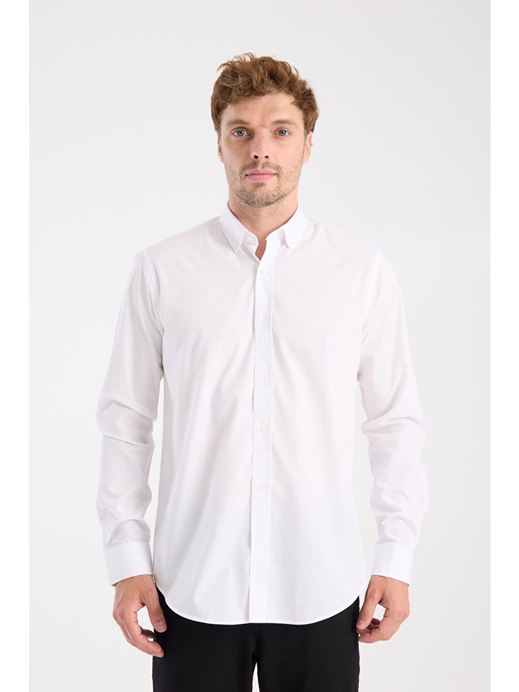 Aclub Ac10107 Poplin Pamuk Karışımlı Slim Fit Beyaz Düğmeli Yaka Erkek Düz Gömlek-6