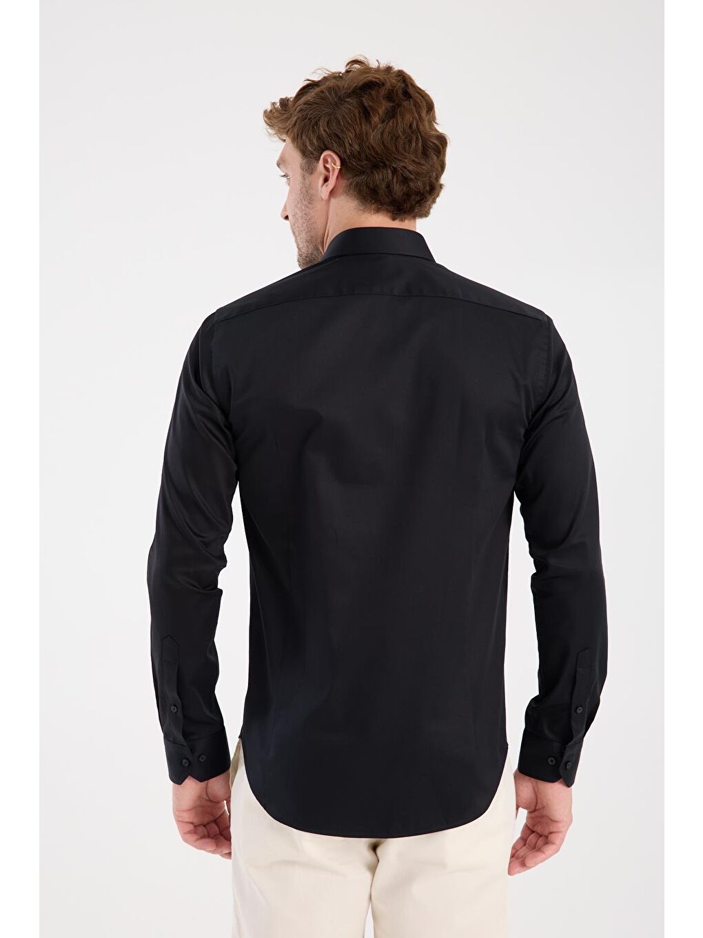 Aclub Ac10106 Saten Pamuklu Slim Fit Siyah Klasik Yaka Erkek Düz Gömlek-6