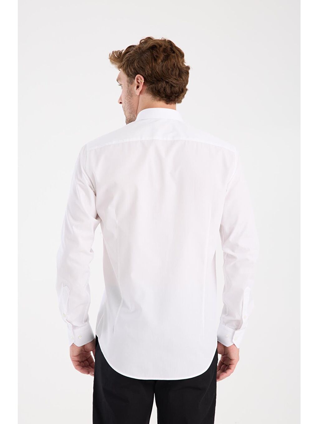 Aclub Ac10107 Poplin Pamuk Karışımlı Slim Fit Beyaz Düğmeli Yaka Erkek Düz Gömlek-7