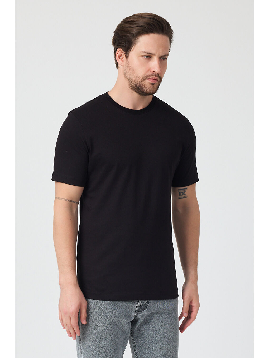 Siyah Erkek Bisiklet Yaka T-shirt 6212-2