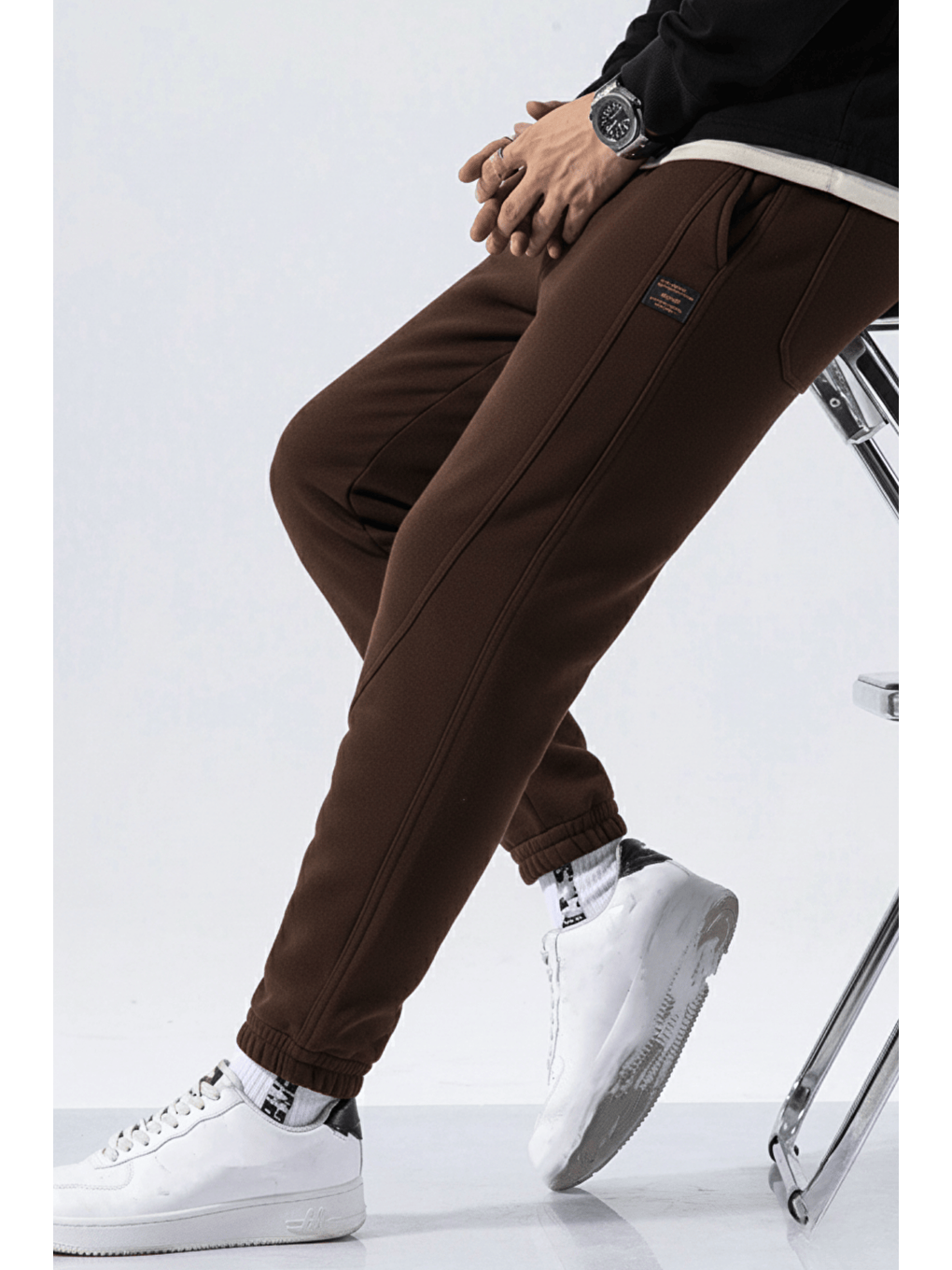 Kahverengi Genıus Store Erkek Eşofman İçi Polarlı Bağcıklı Bel Jogger Spor Eşofman Altı SPOR-ESF001-1