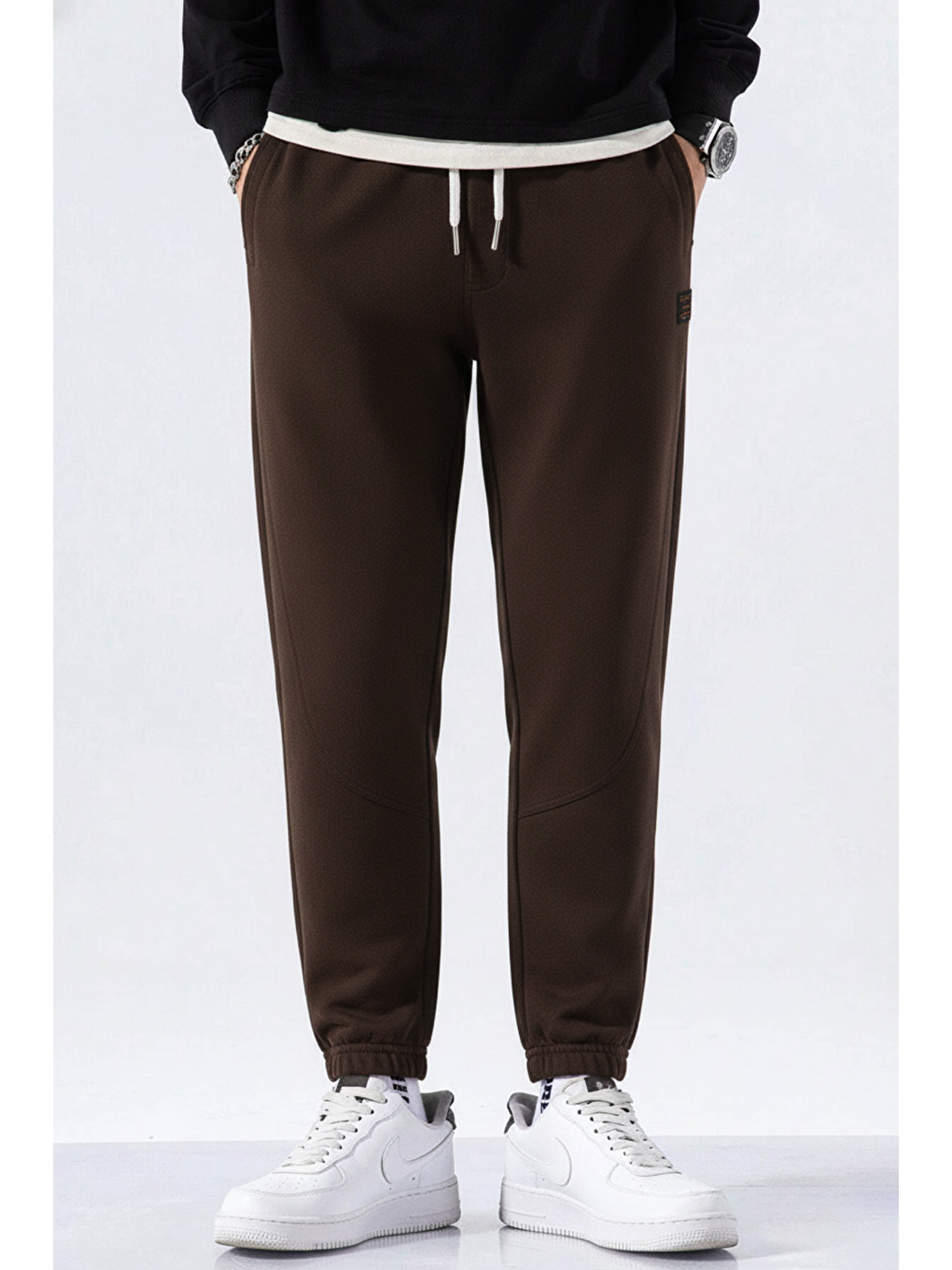 Kahverengi Genıus Store Erkek Eşofman İçi Polarlı Bağcıklı Bel Jogger Spor Eşofman Altı SPOR-ESF001-2