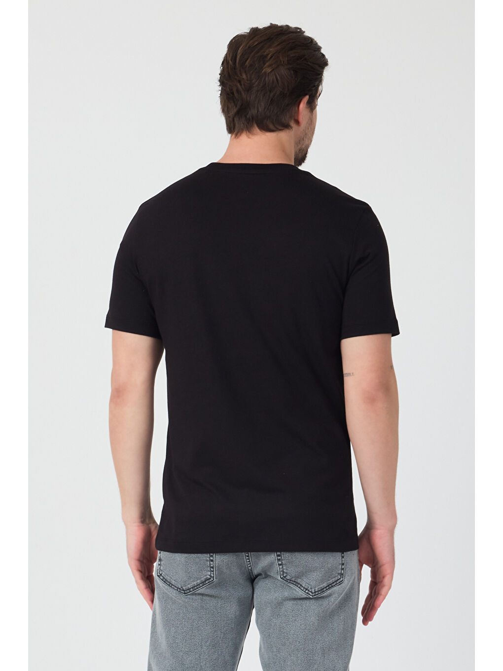 Siyah Erkek Bisiklet Yaka T-shirt 6212-3