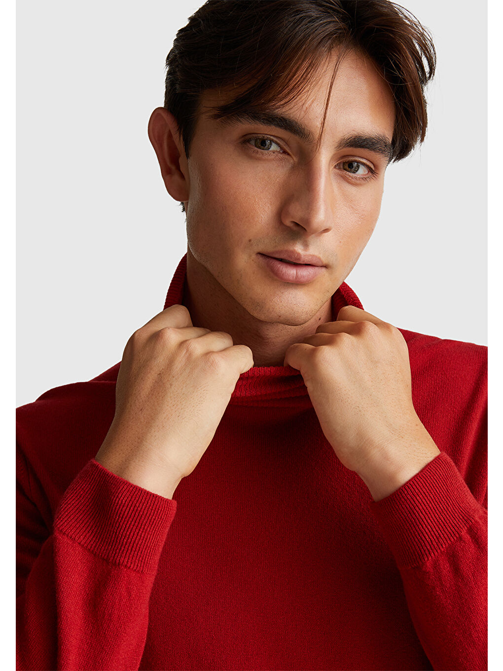 Erkek Kırmızı %100 Merino Boğazlı Kazak-3