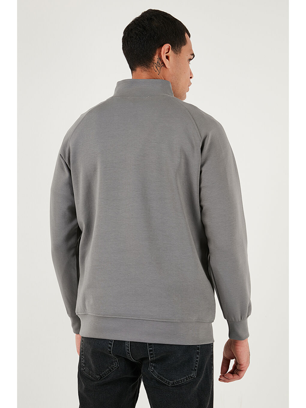 Haki Pamuklu Relaxed Fit Yarım Fermuarlı Dik Yaka Sweat 5901232-6