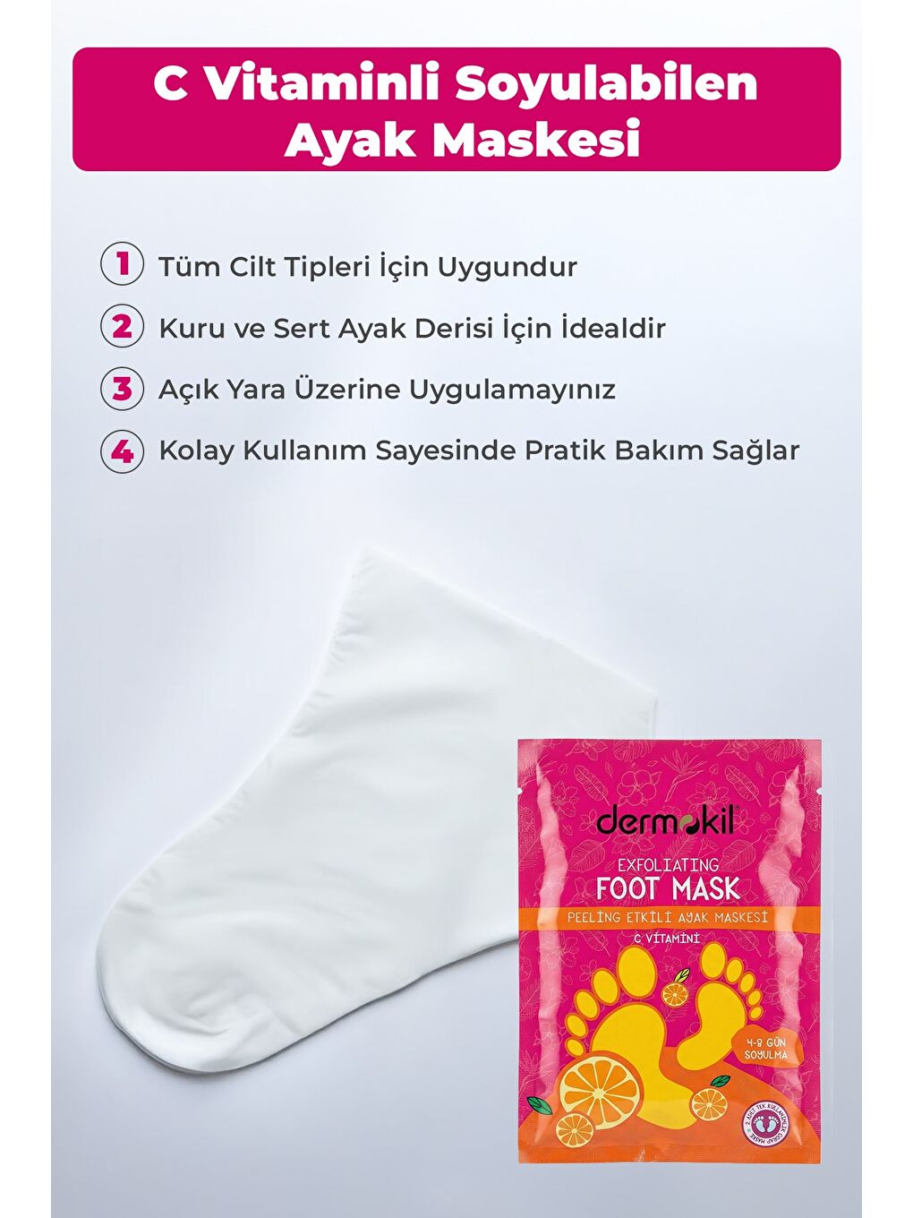 C Vitaminli Peeling Etkili Soyulabilen Çorap Tipi Ayak Maskesi 30 ml-2