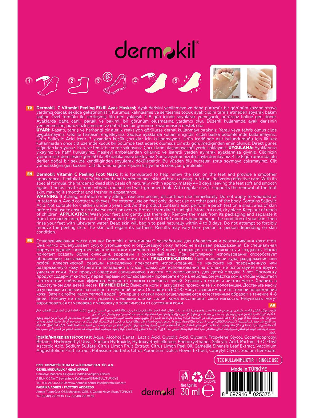 C Vitaminli Peeling Etkili Soyulabilen Çorap Tipi Ayak Maskesi 30 ml-6